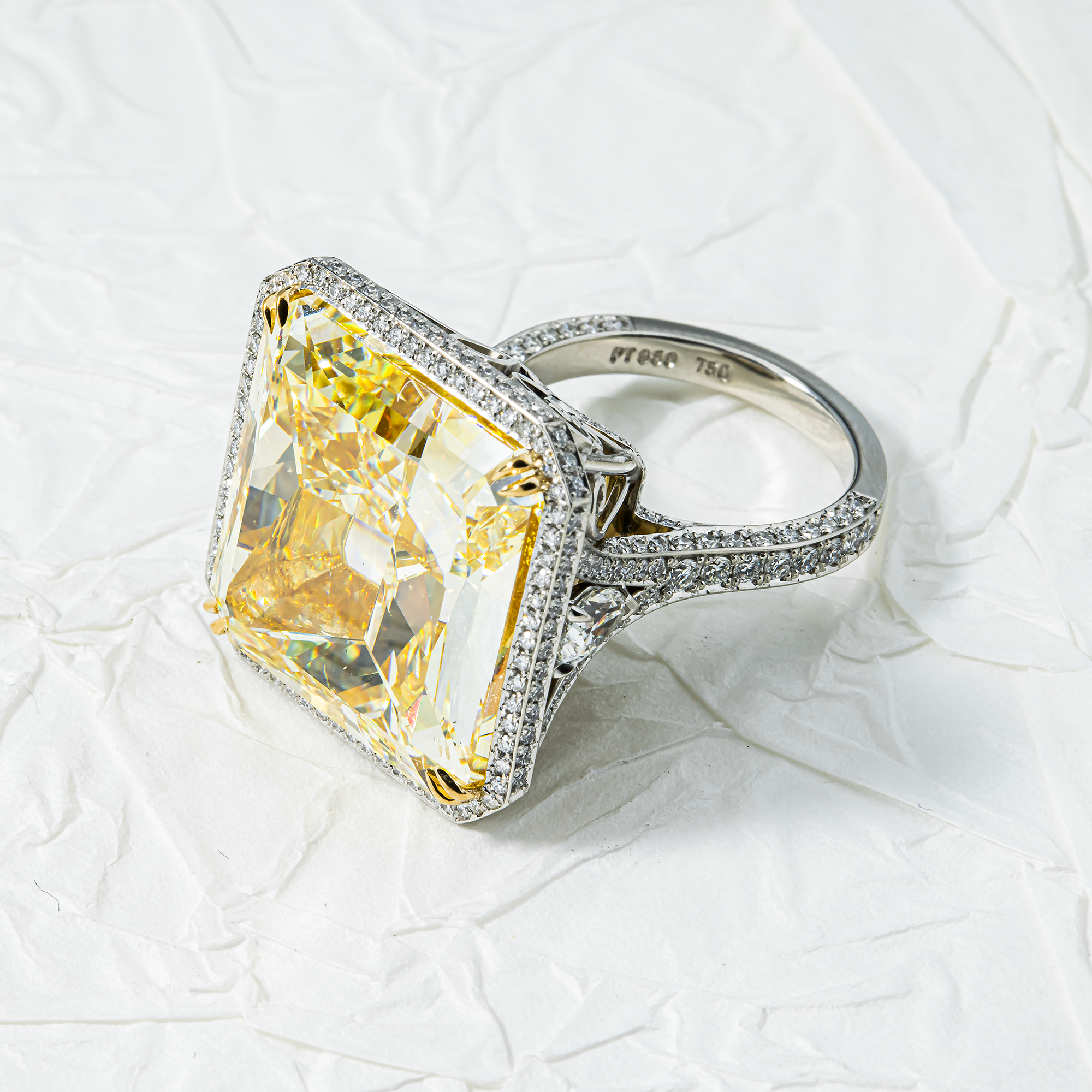 GIA Platinum Radiant Fancy Yellow Diamond Ring 40.05ct