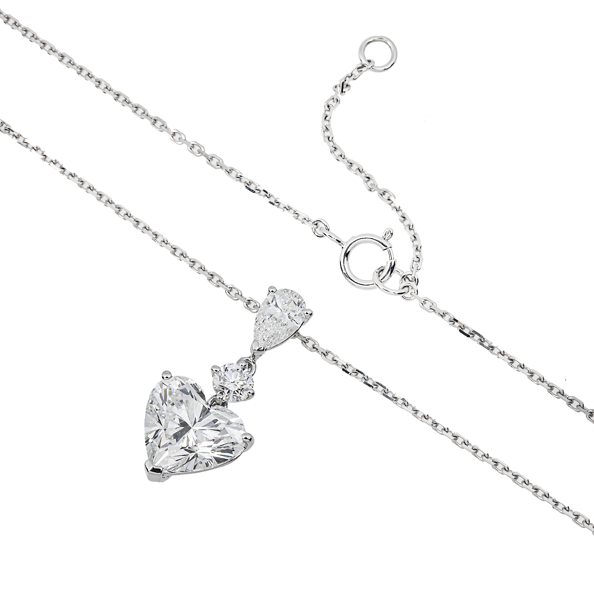 IGI 18K White Gold Heart Diamond Necklace 3.0ct