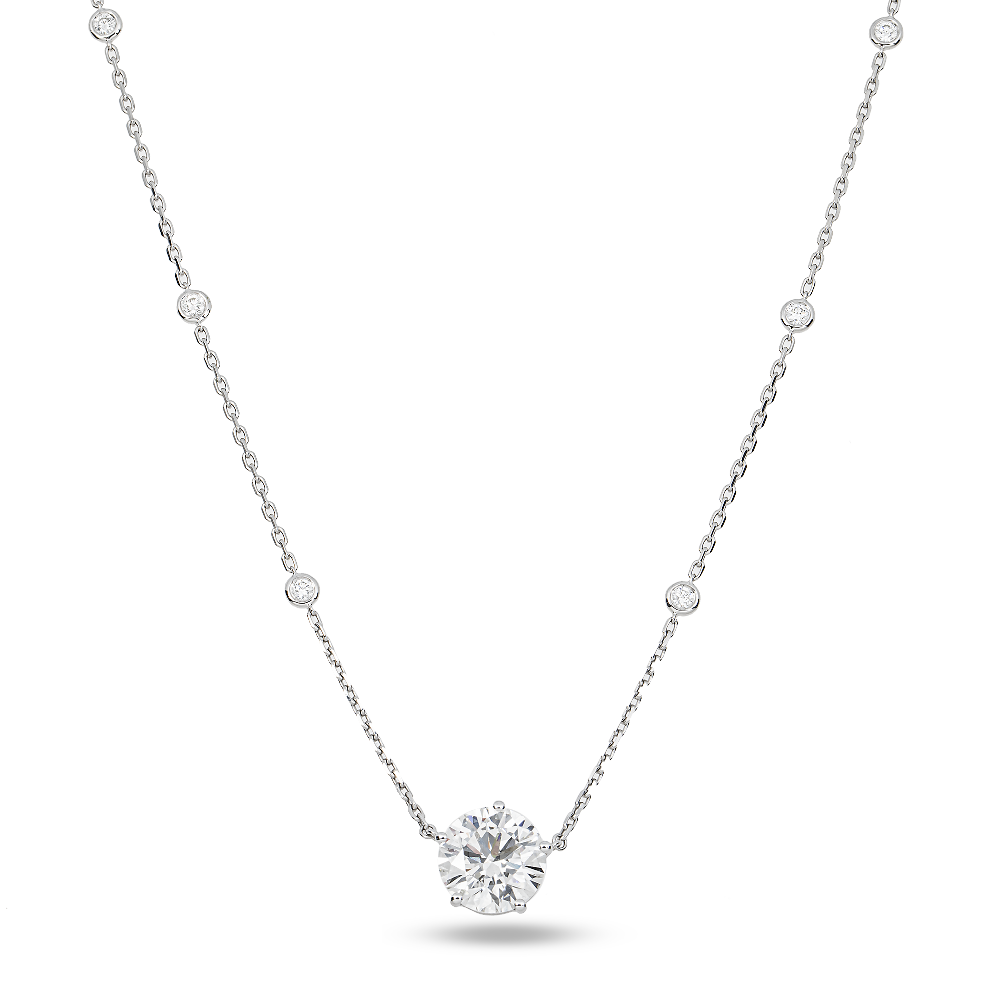 IGI 18K White Gold Solitaire Round Diamond Necklace 4.30ct