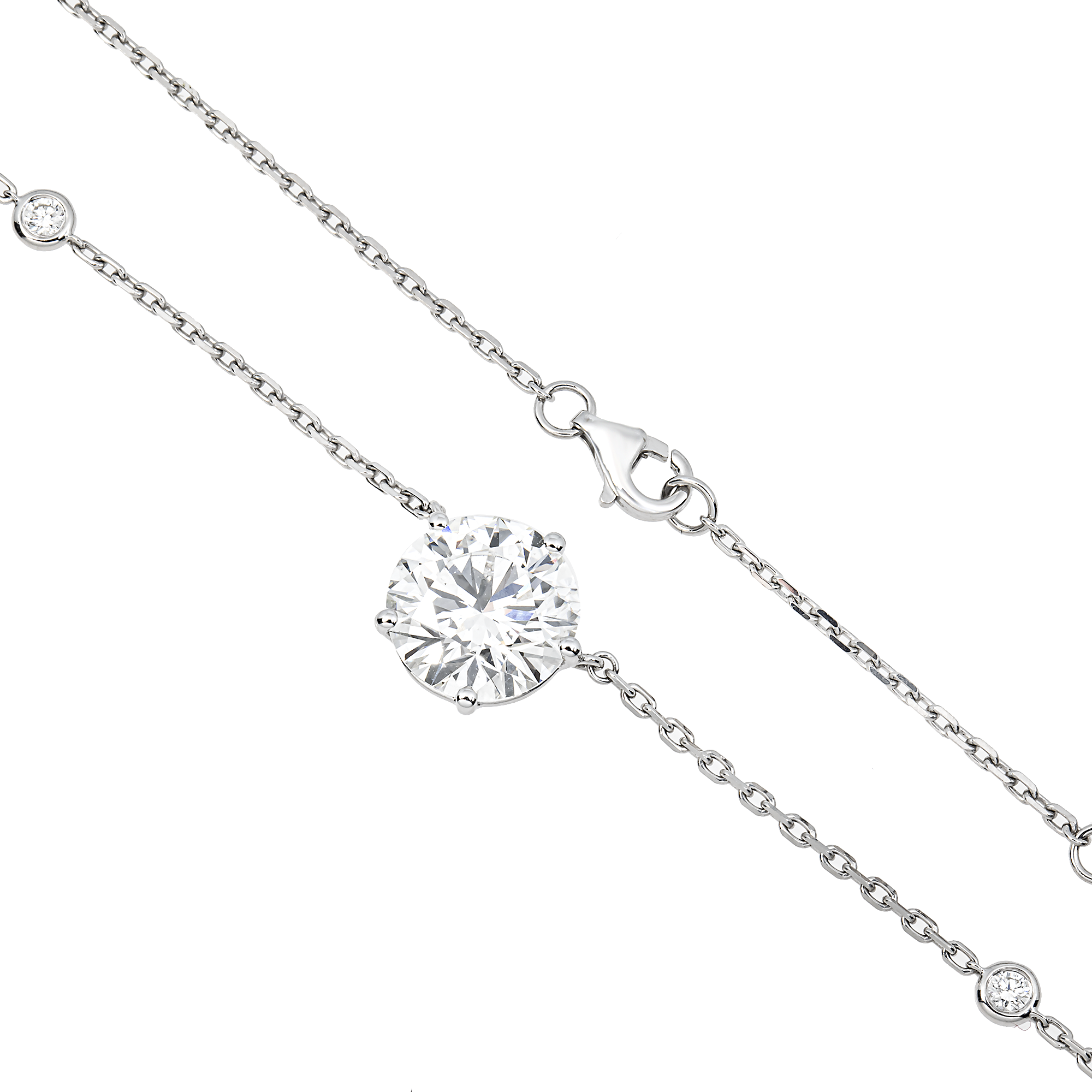 IGI 18K White Gold Solitaire Round Diamond Necklace 4.30ct