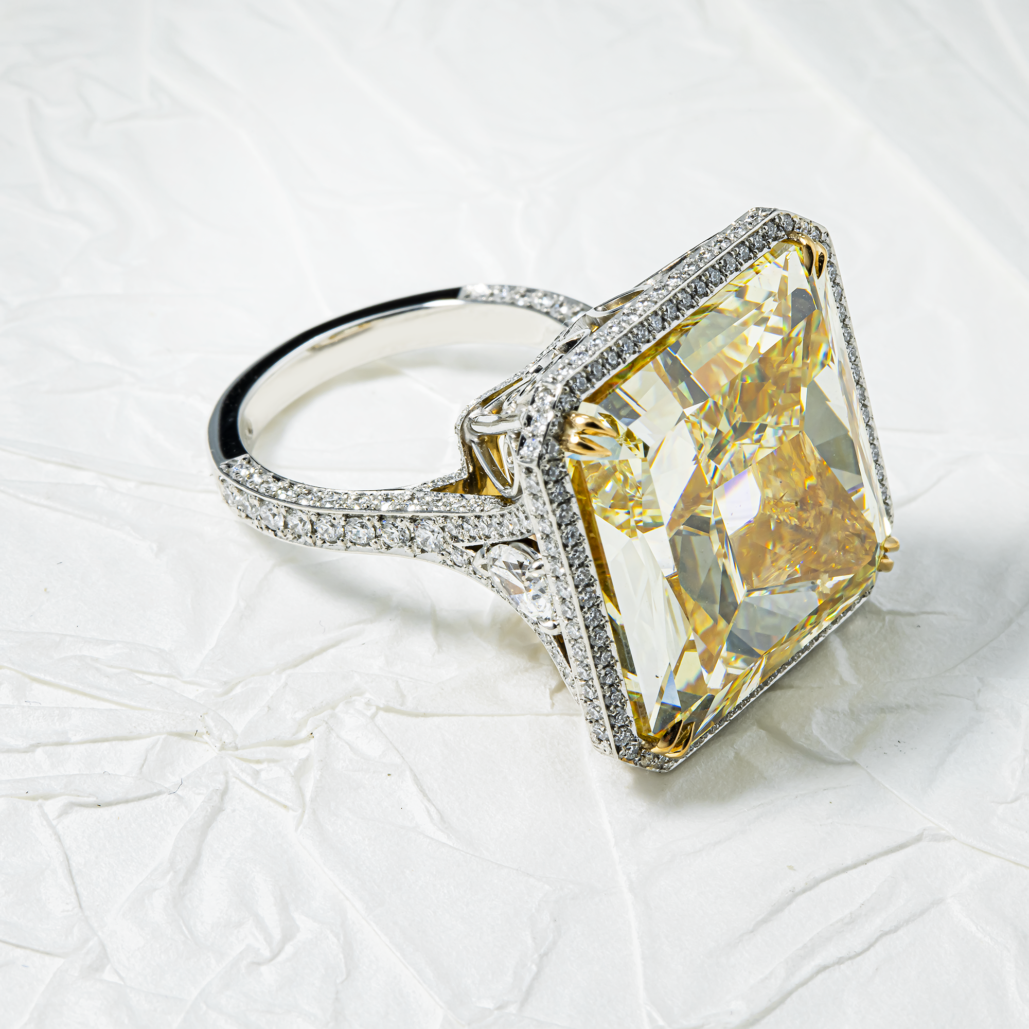 GIA Platinum Radiant Fancy Yellow Diamond Ring 40.05ct