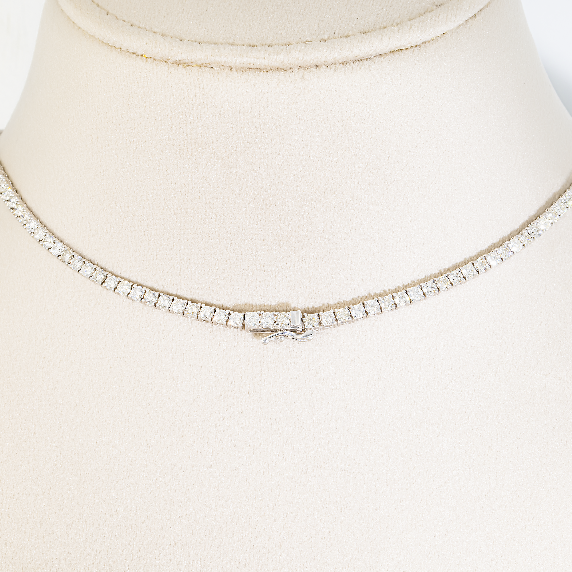 14K White Gold Round Diamond Tennis Chain 9.20ct