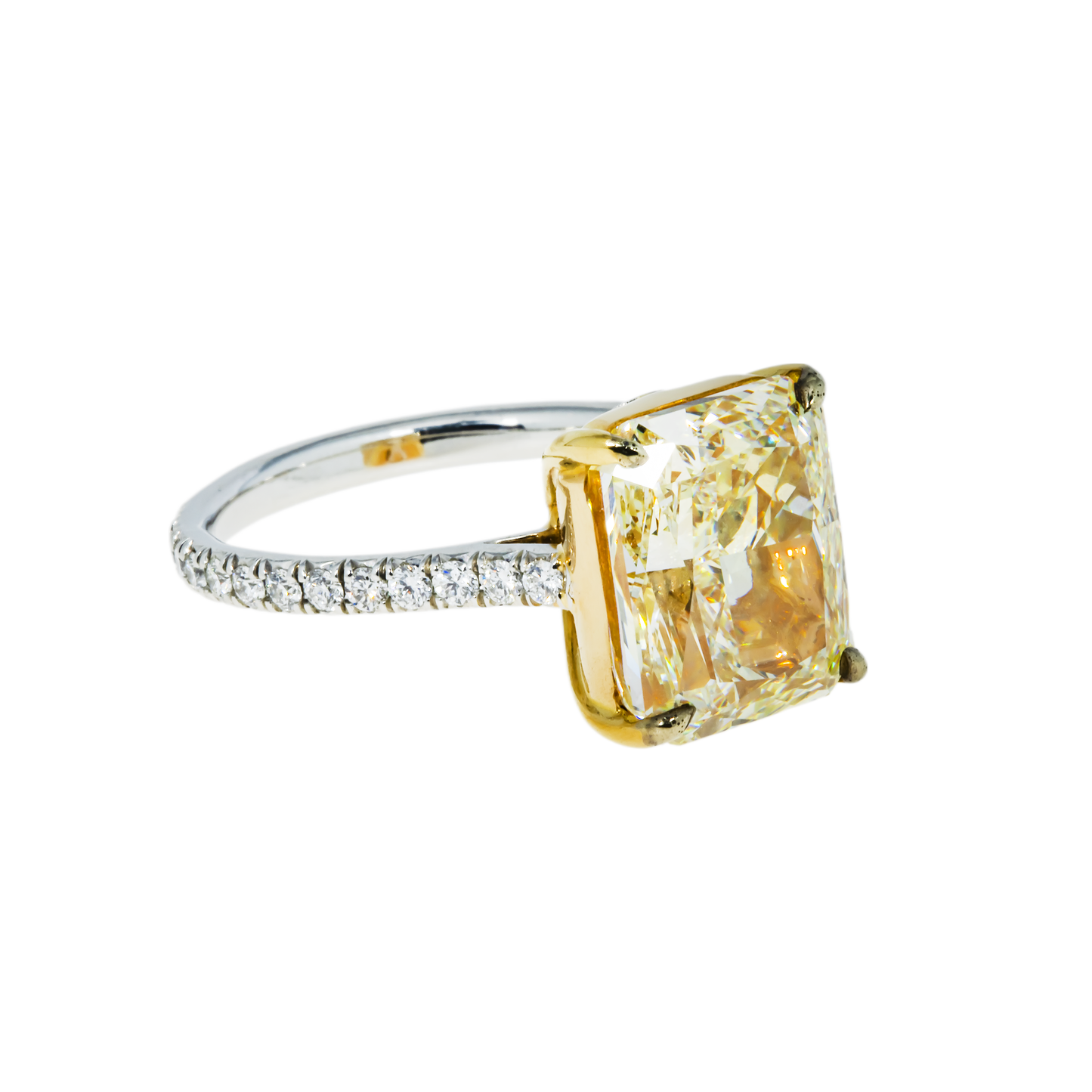 GIA Platinum 6.42ct Radiant Cut Fancy Yellow Diamond Engagement Ring 6.82ctw