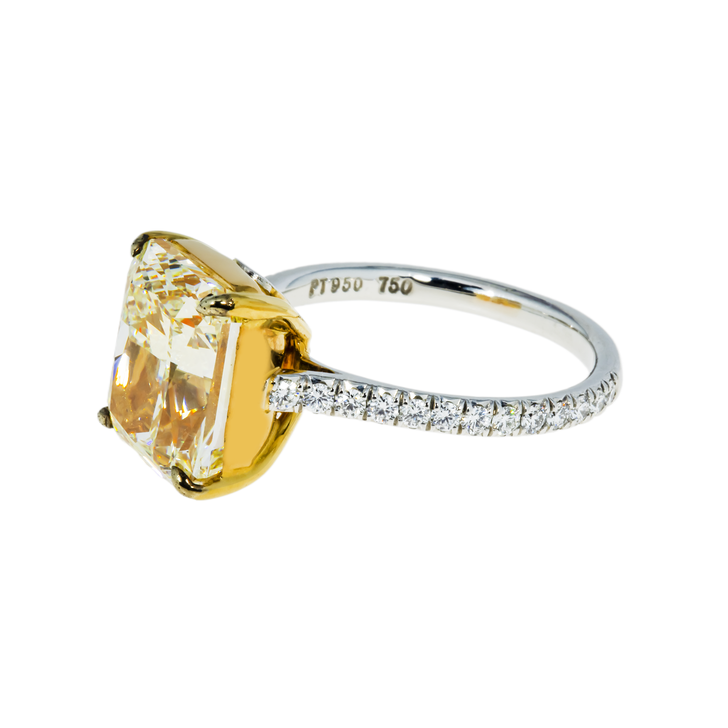 GIA Platinum 6.42ct Radiant Cut Fancy Yellow Diamond Engagement Ring 6.82ctw