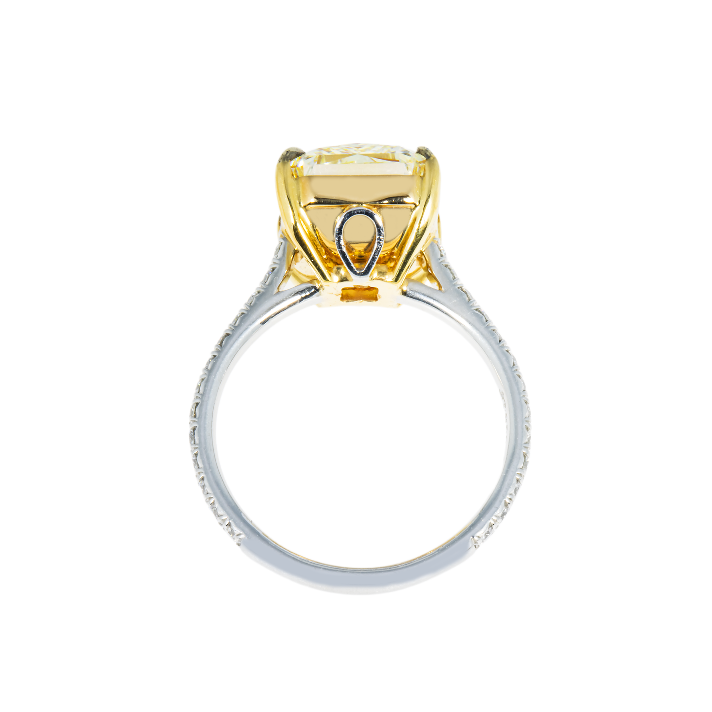 GIA Platinum 6.42ct Radiant Cut Fancy Yellow Diamond Engagement Ring 6.82ctw