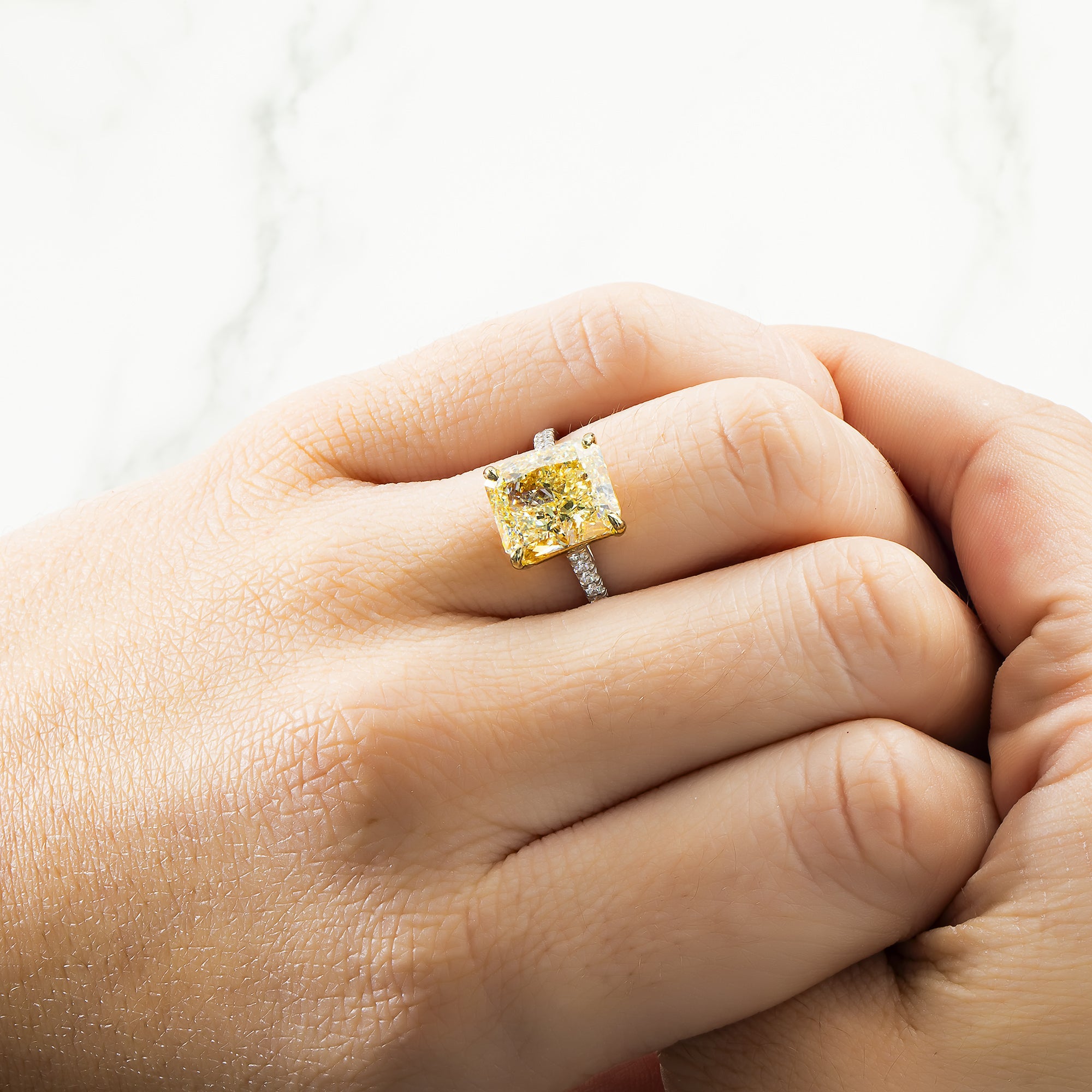 Gia Platinum 6.42Ct Radiant Cut Fancy Yellow Diamond Engagement Ring 6.82Ctw Bridal