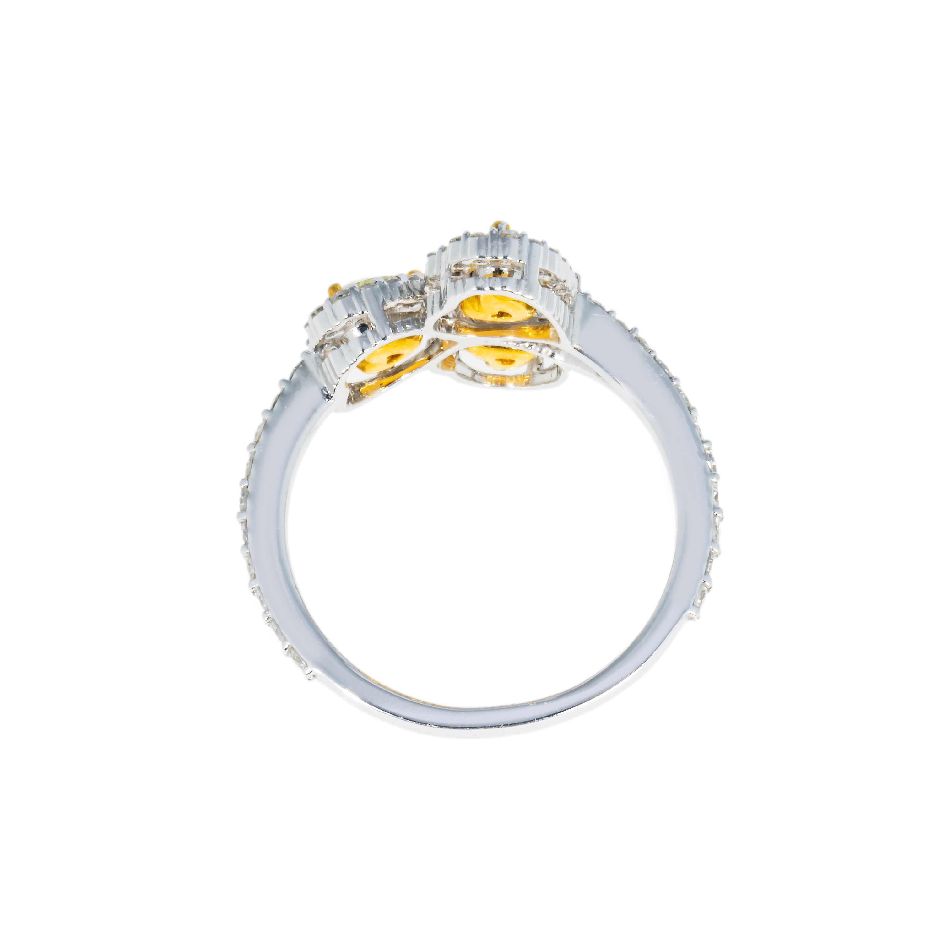 14K White Gold Triple Heart Cut Fancy Yellow Diamond Ring 1.66Ct Rings