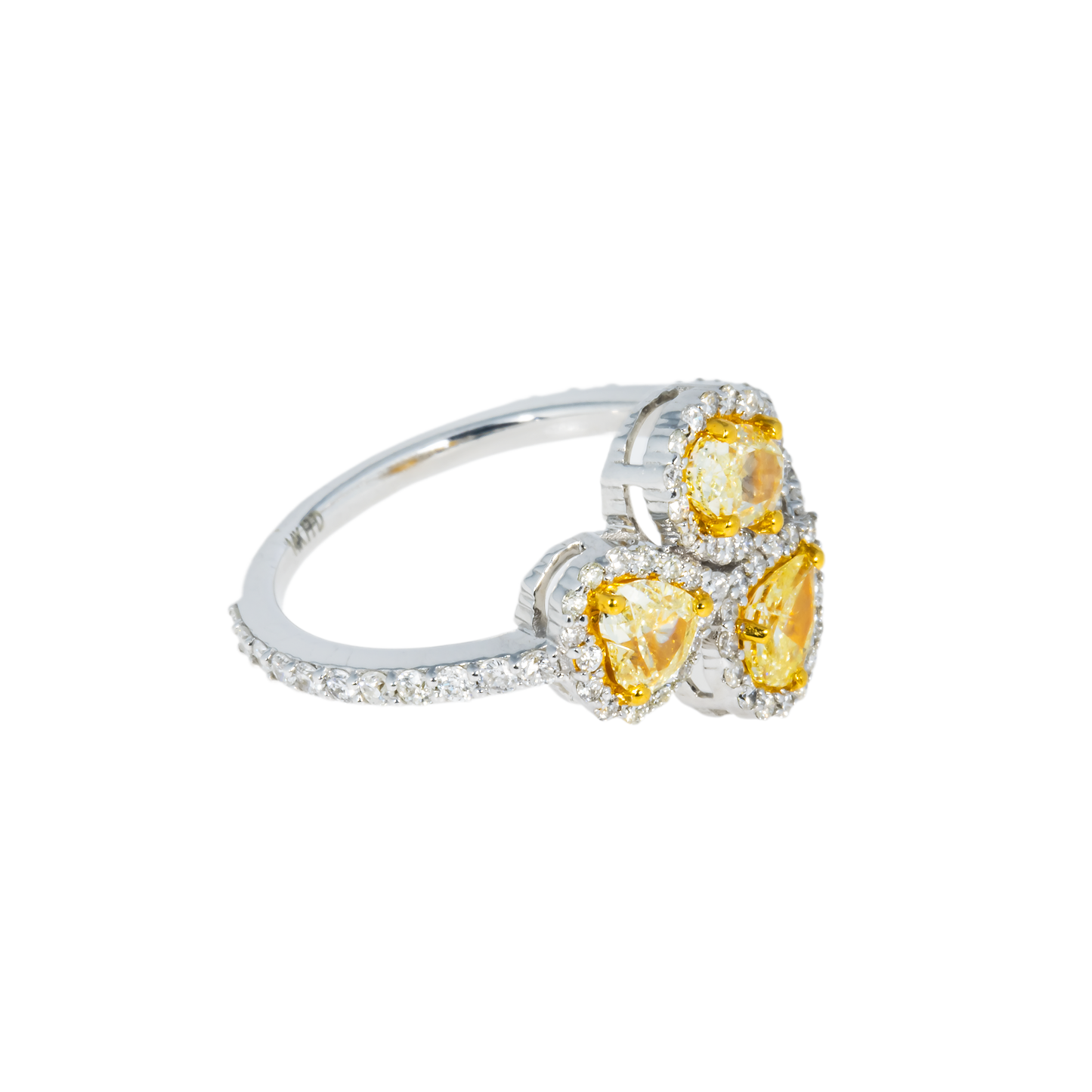 14K White Gold Triple Fancy Yellow Diamond Ring 2.10ct