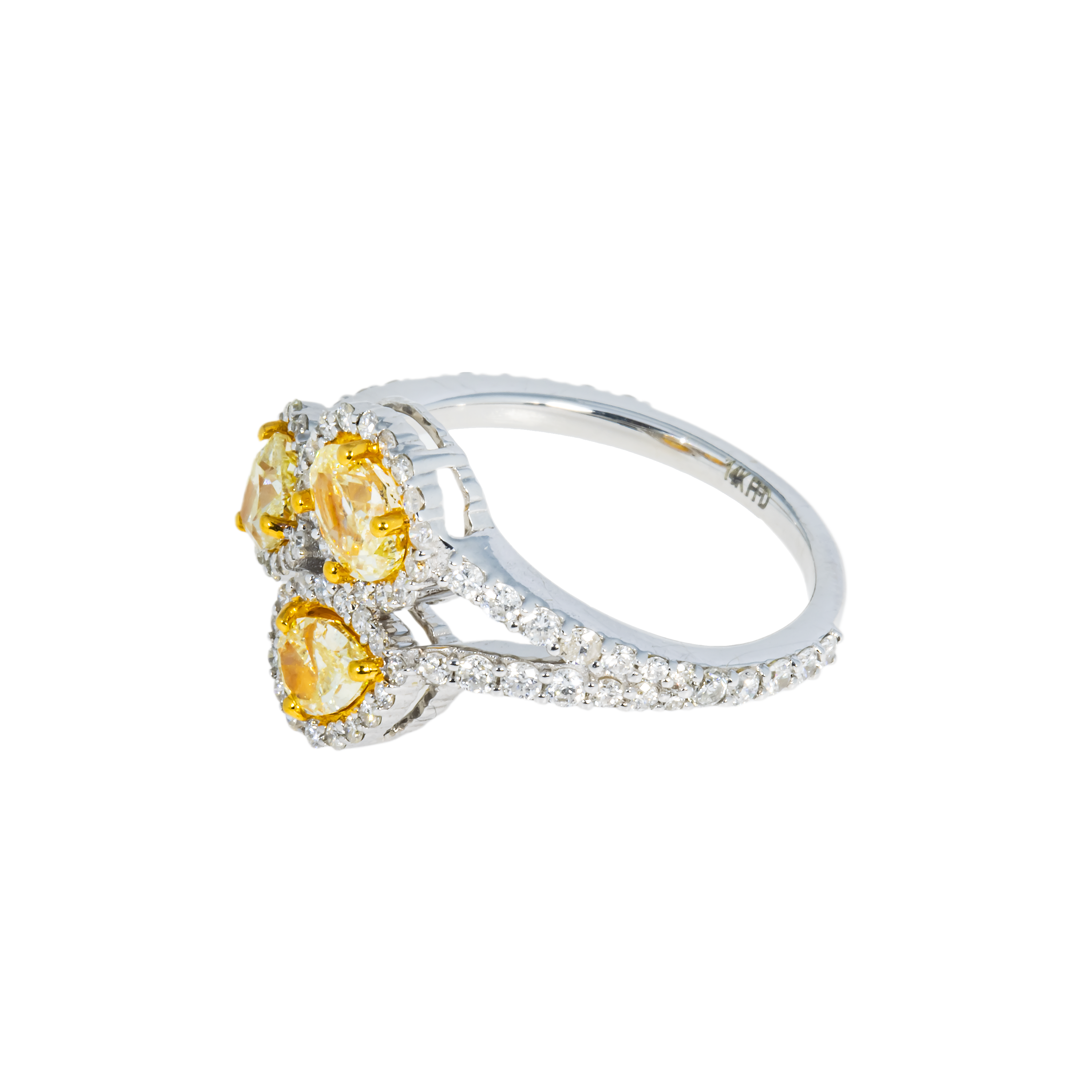 14K White Gold Triple Fancy Yellow Diamond Ring 2.10Ct Rings