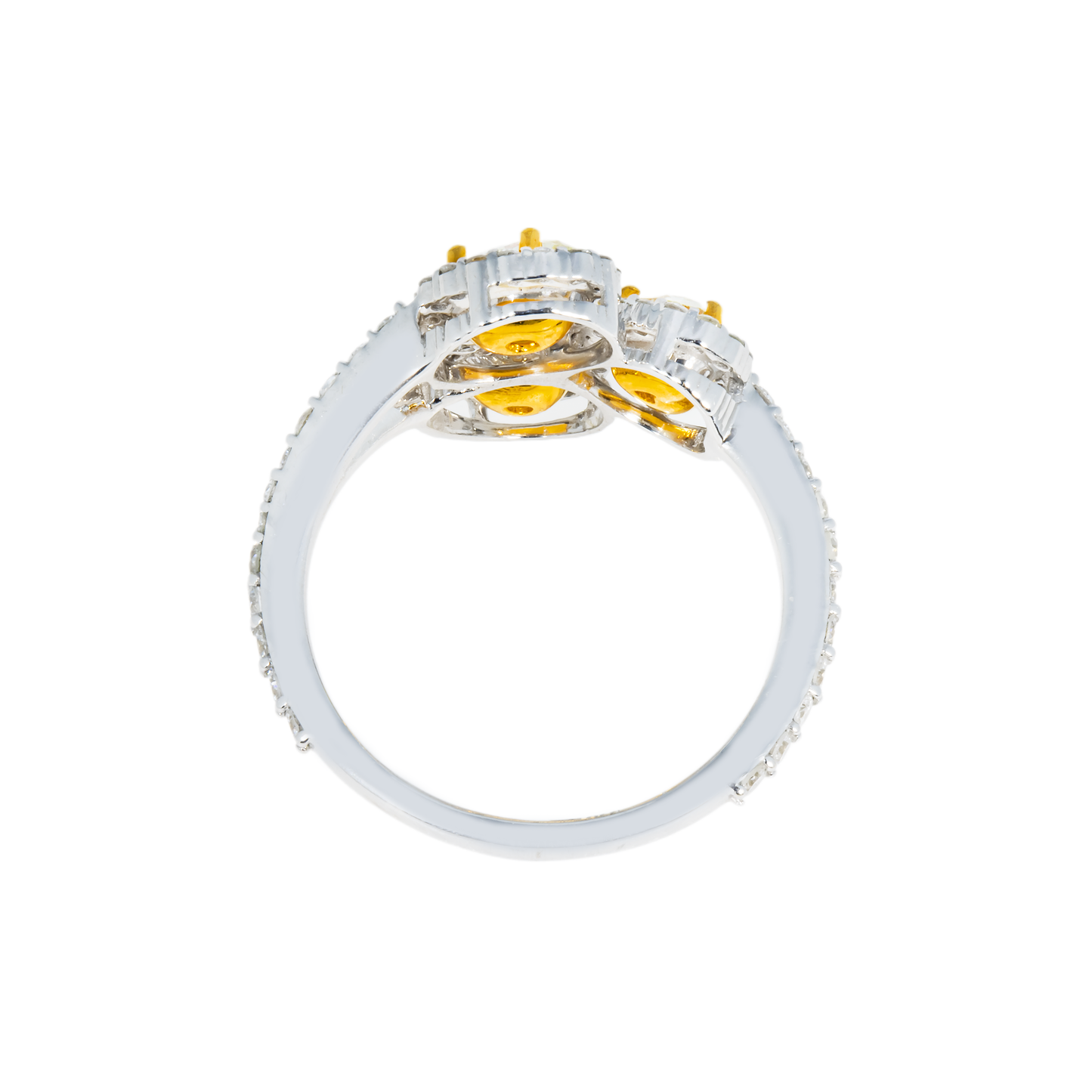 14K White Gold Triple Fancy Yellow Diamond Ring 2.10ct