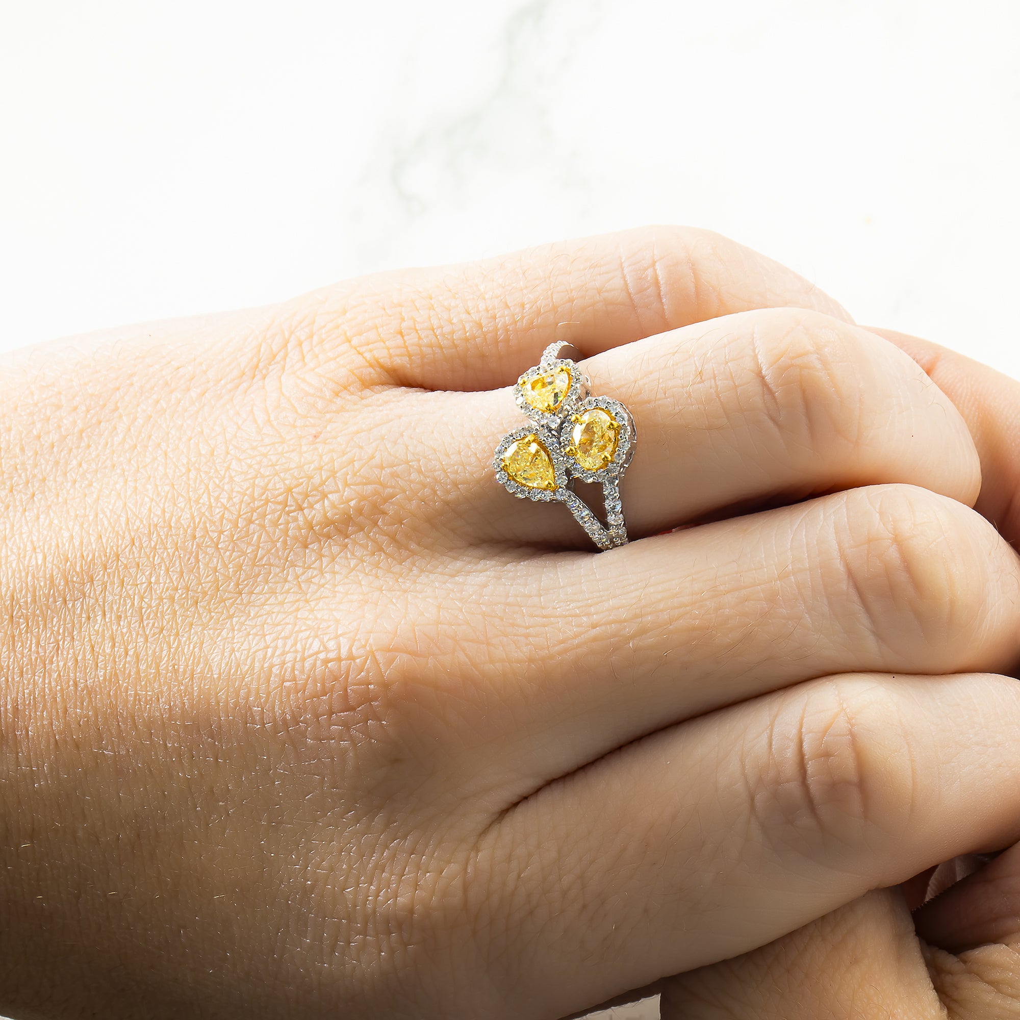 14K White Gold Triple Fancy Yellow Diamond Ring 2.10Ct Rings