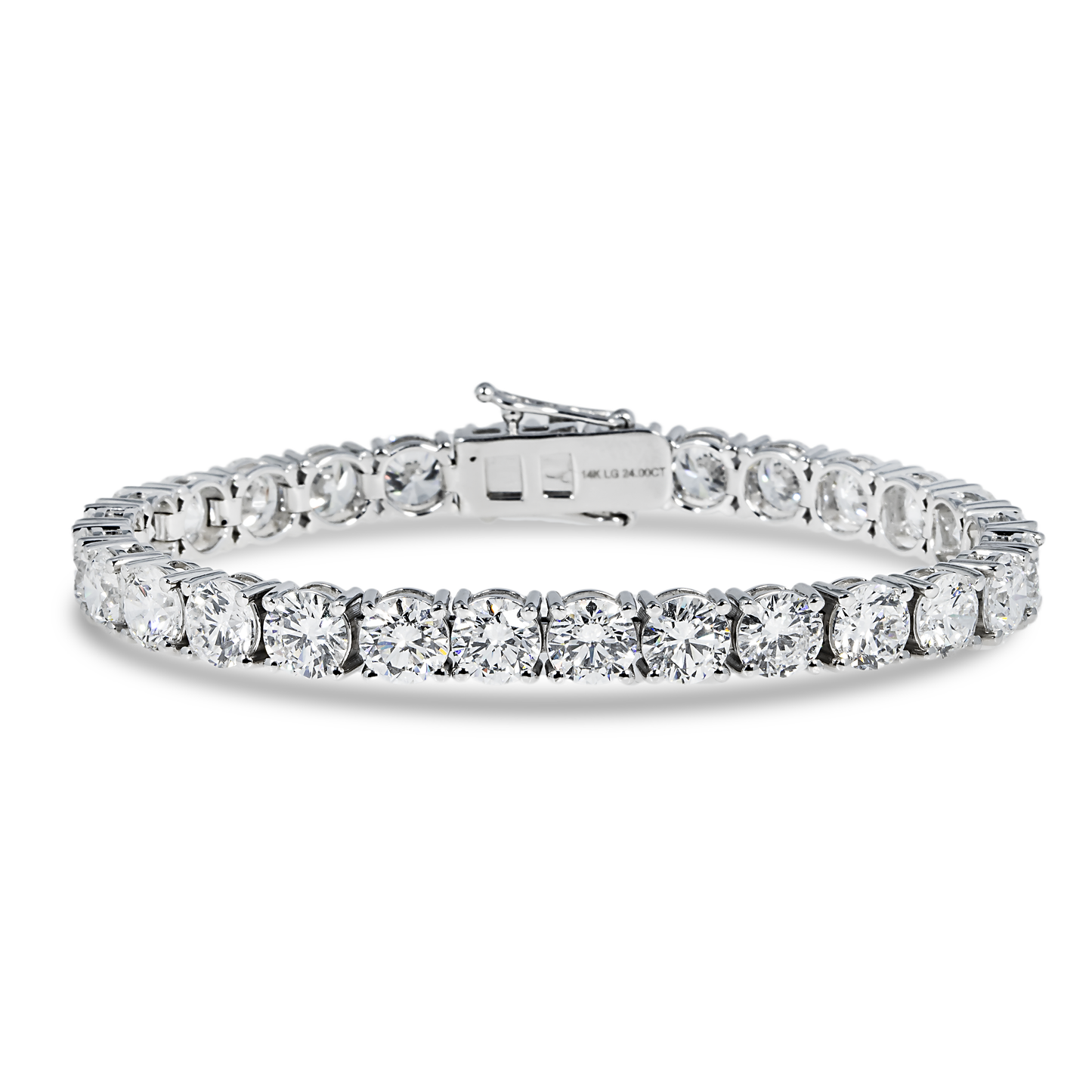 14K White Gold Round Diamond Tennis Bracelet 24.0ct