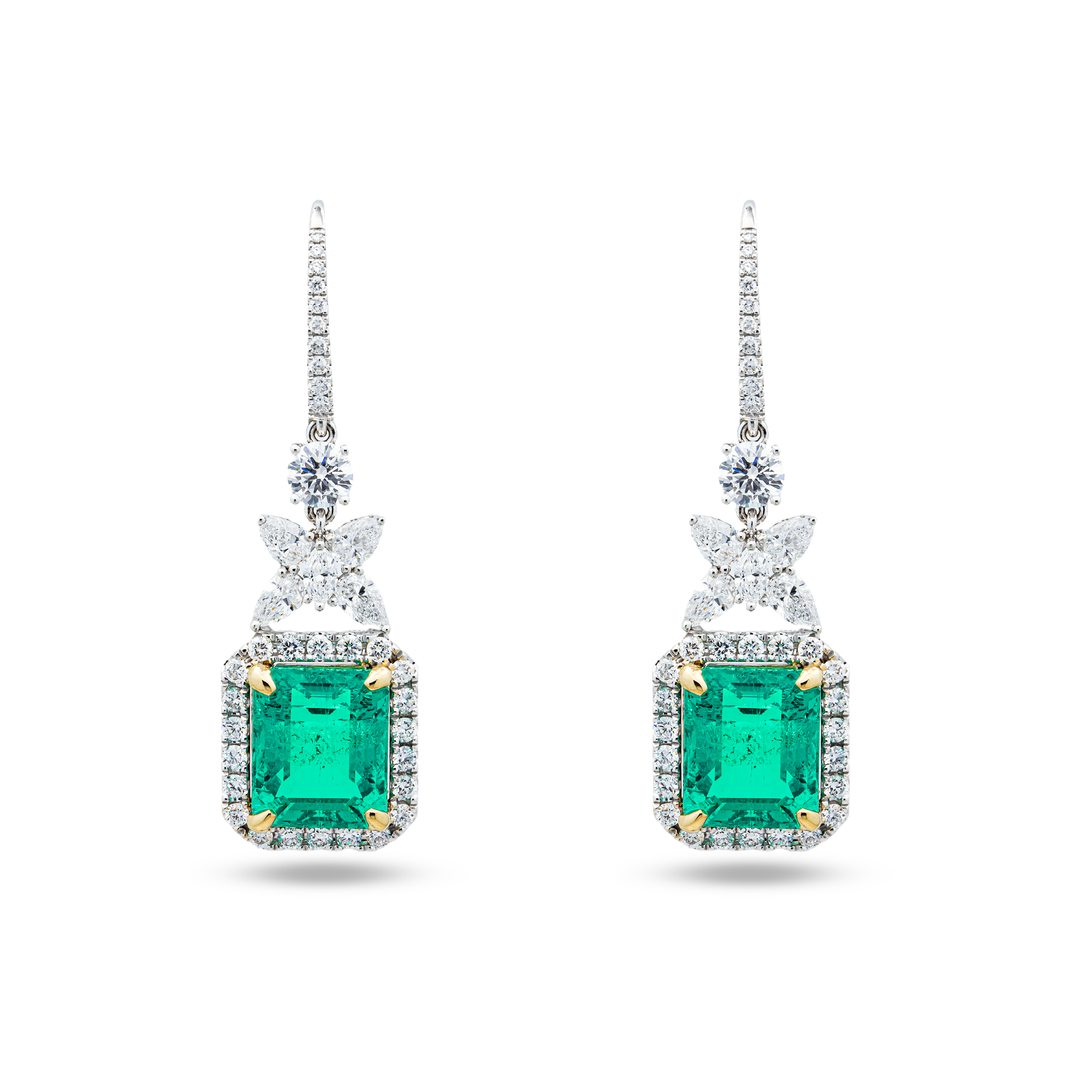 18K White Gold Emerald & Diamond Drop Earrings 17.25ctw