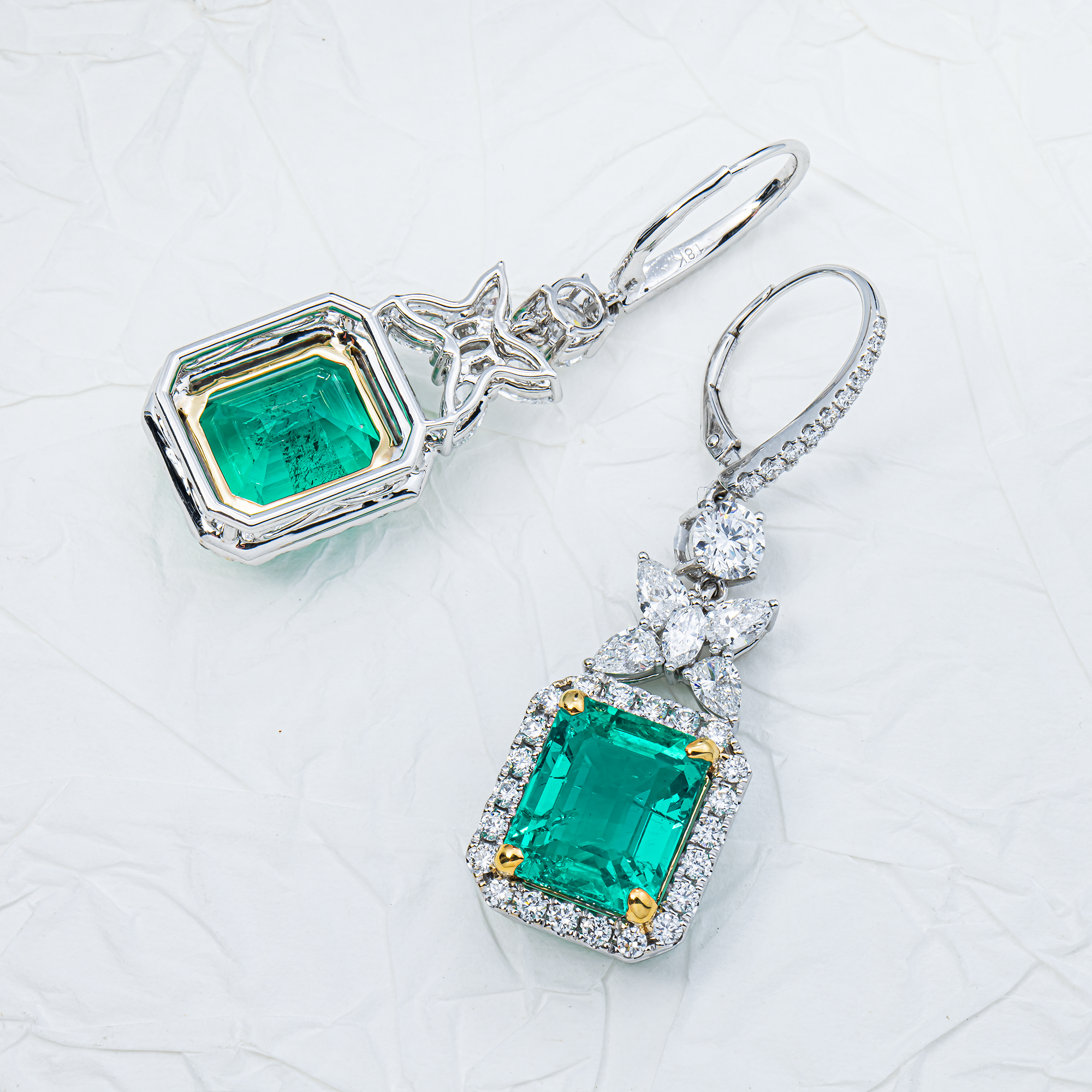 18K White Gold Emerald & Diamond Drop Earrings 17.25ctw