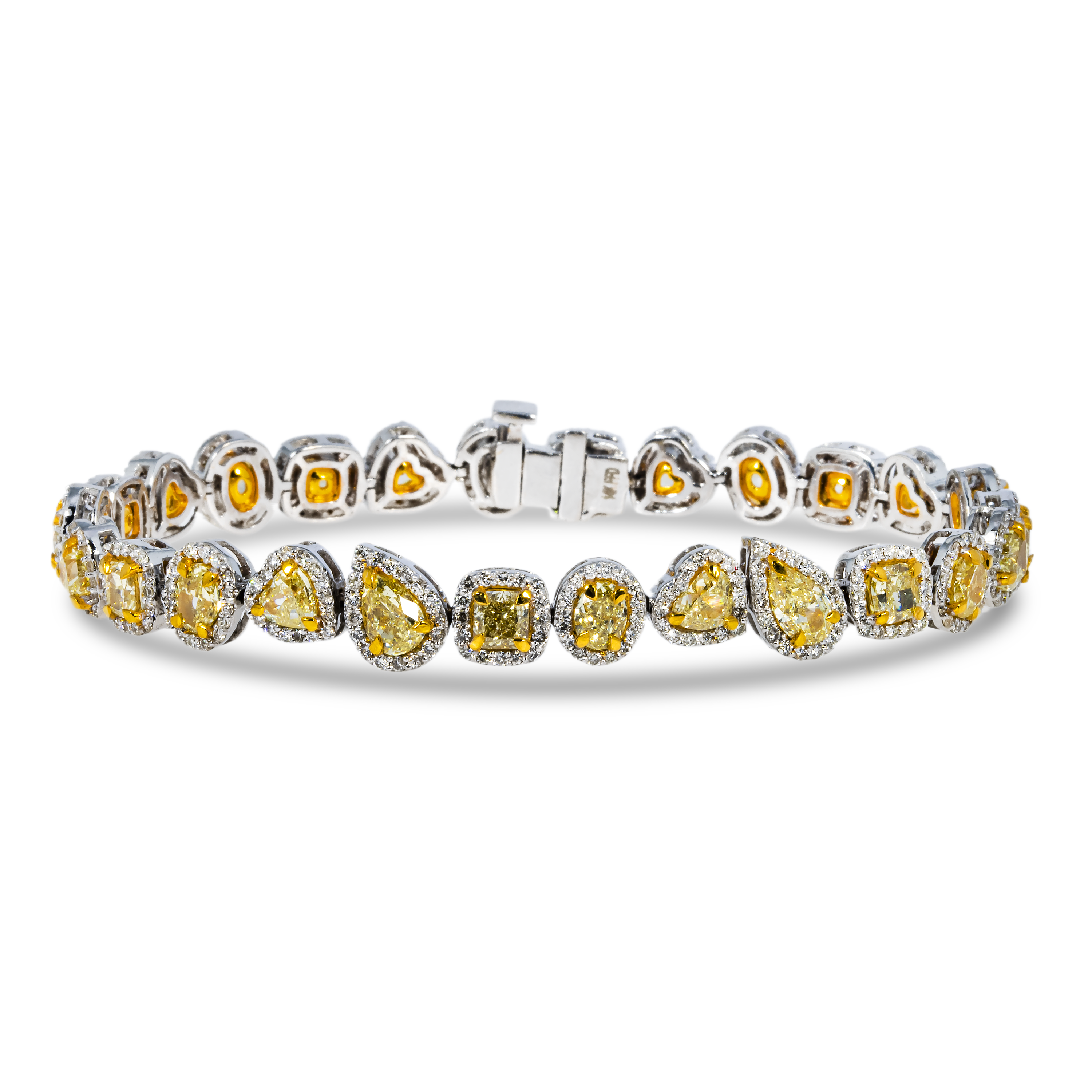 14K White Gold Multi Cut Fancy Yellow Diamond Bracelet 13.14Ct Bracelets