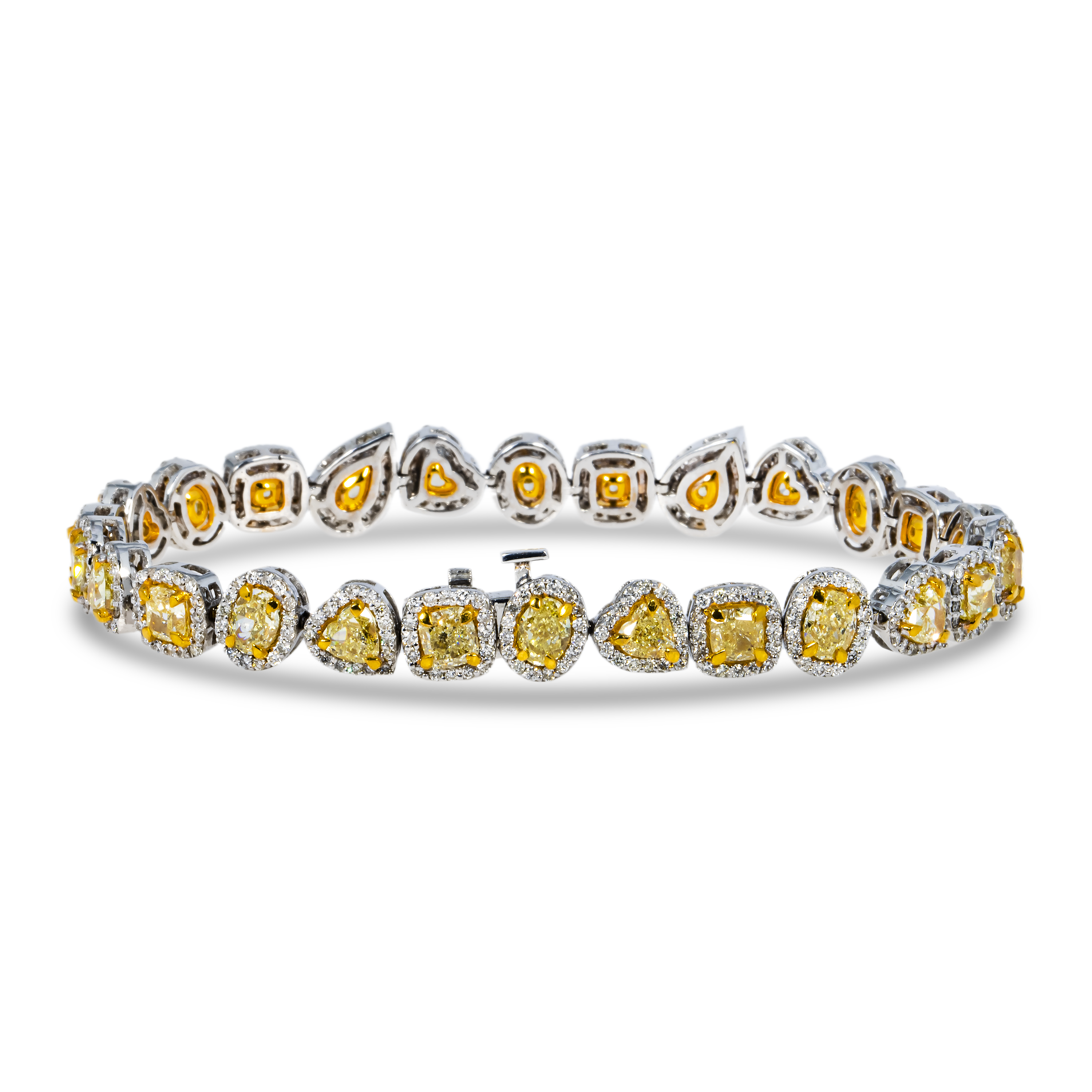 14K White Gold Multi Cut Fancy Yellow Diamond Bracelet 13.14Ct Bracelets