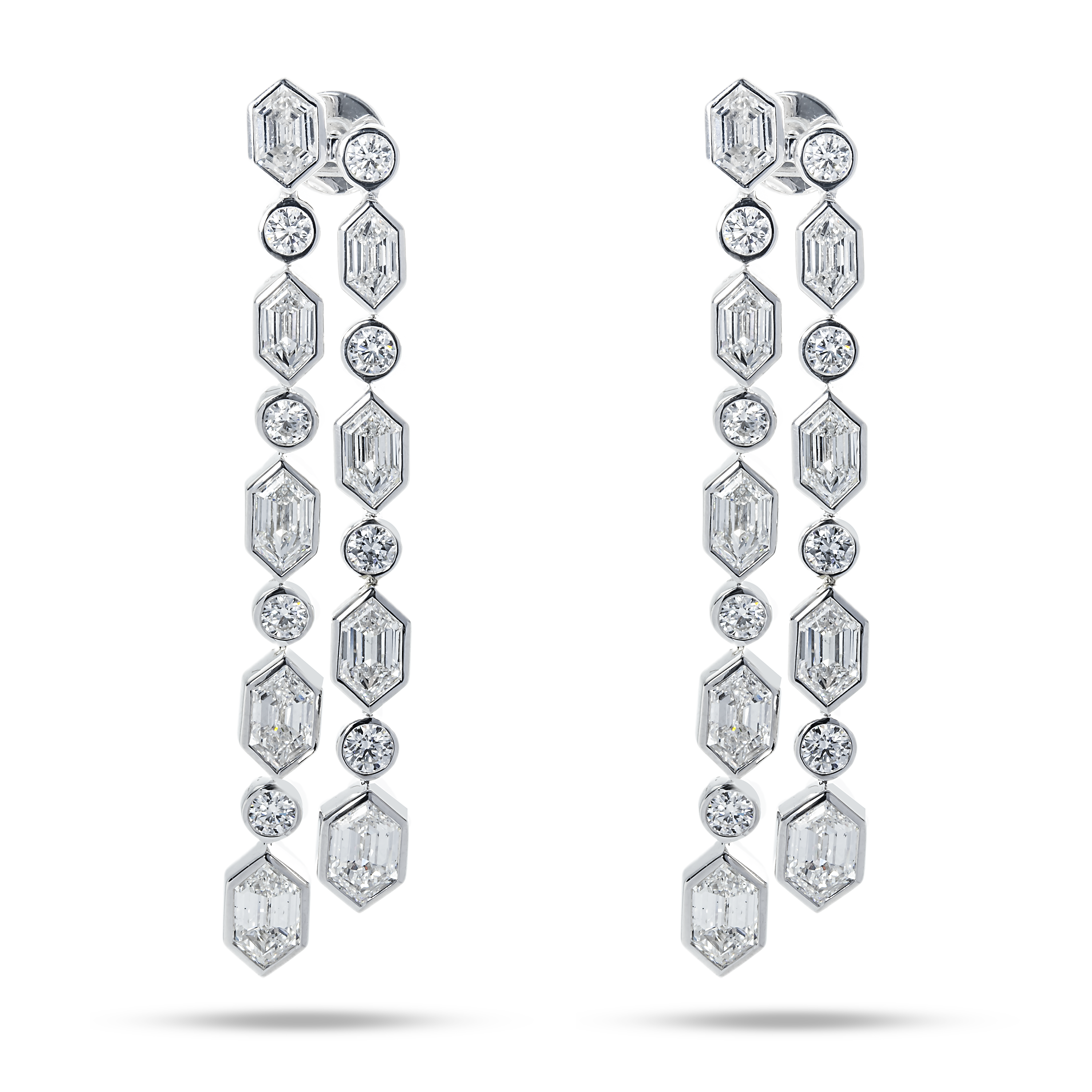14K White Gold Hexagon Cut Diamond Geometric Drop Earrings 10.90Ct