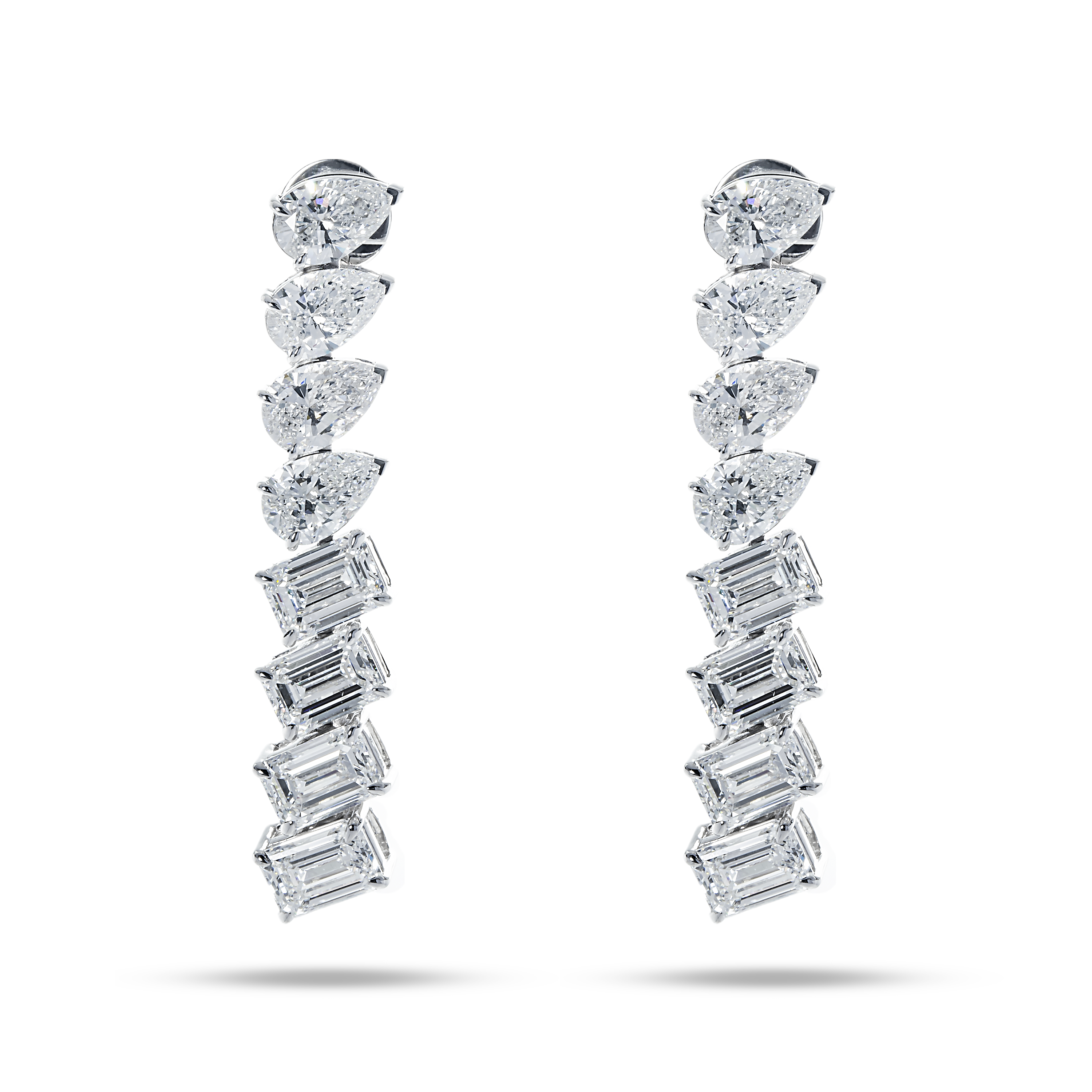 14K White Gold Pear & Emerald Cut Diamond Drop Earrings 14.32Ct