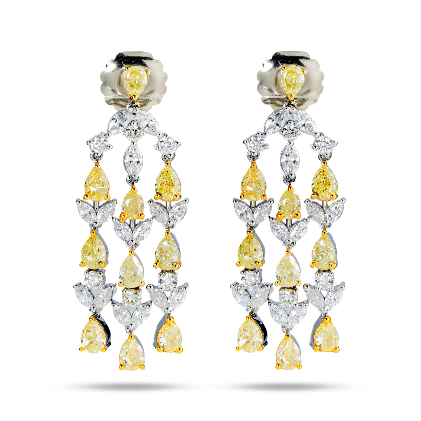 14K White Gold Pear Cut Fancy Yellow Diamond Chandelier Drop Earrings 8.82ct