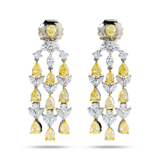 14K White Gold Pear Cut Fancy Yellow Diamond Chandelier Drop Earrings 8.82Ct