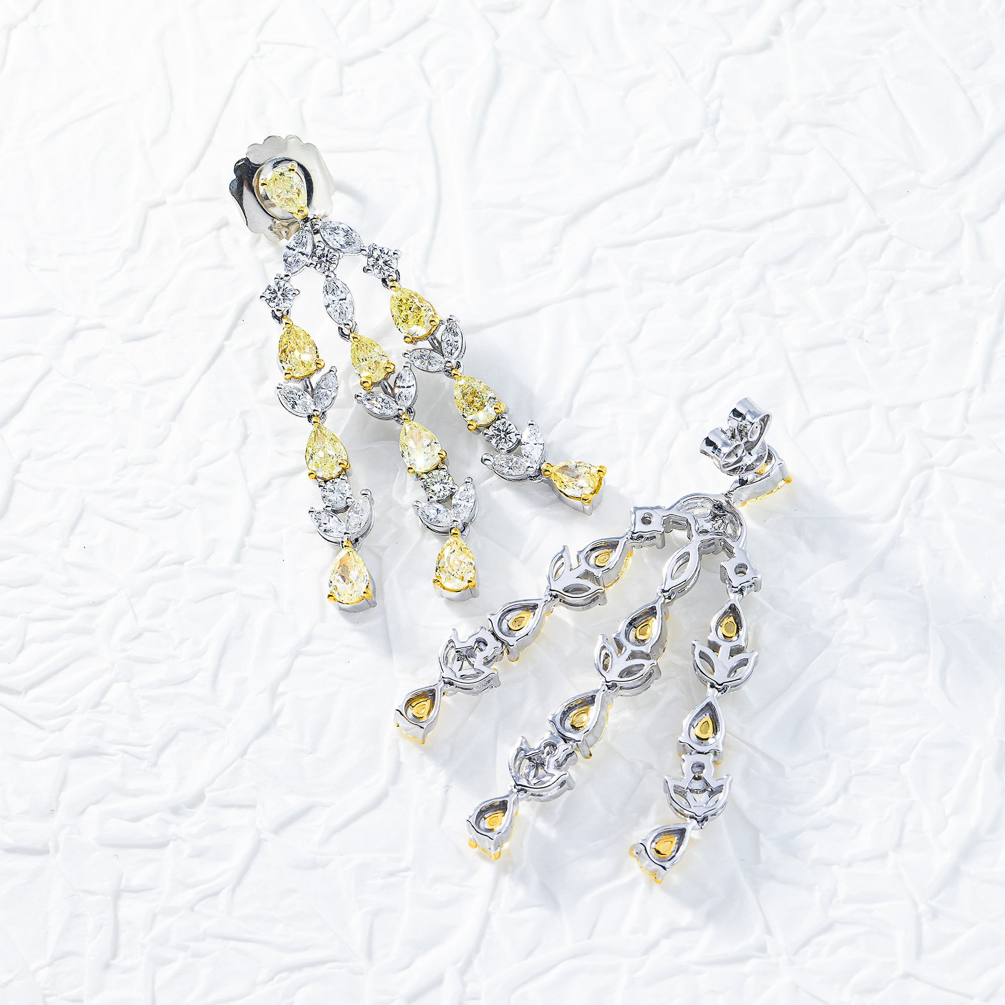 14K White Gold Pear Cut Fancy Yellow Diamond Chandelier Drop Earrings 8.82Ct