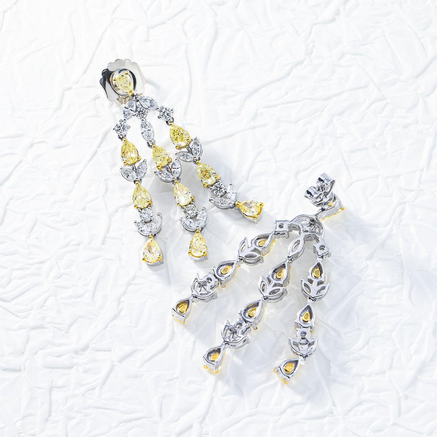 14K White Gold Pear Cut Fancy Yellow Diamond Chandelier Drop Earrings 8.82ct