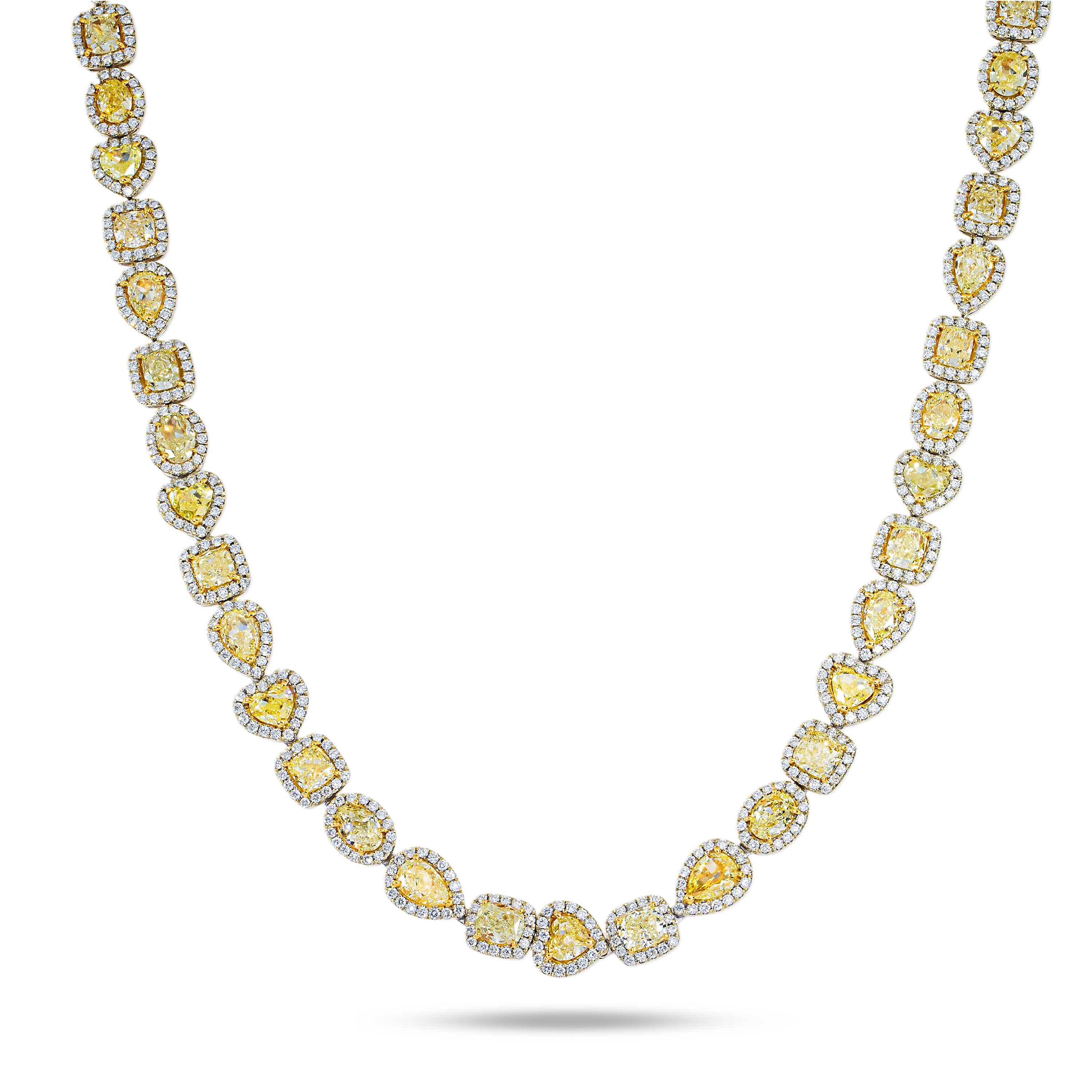 18K Two Tone Multi Cut Fancy Yellow Diamond Chain 53.97Ctw Chains