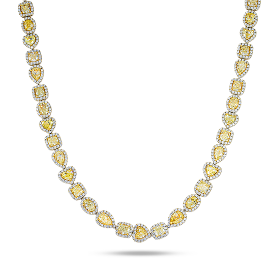 18K Two Tone Multi Cut Fancy Yellow Diamond Chain 53.97ctw