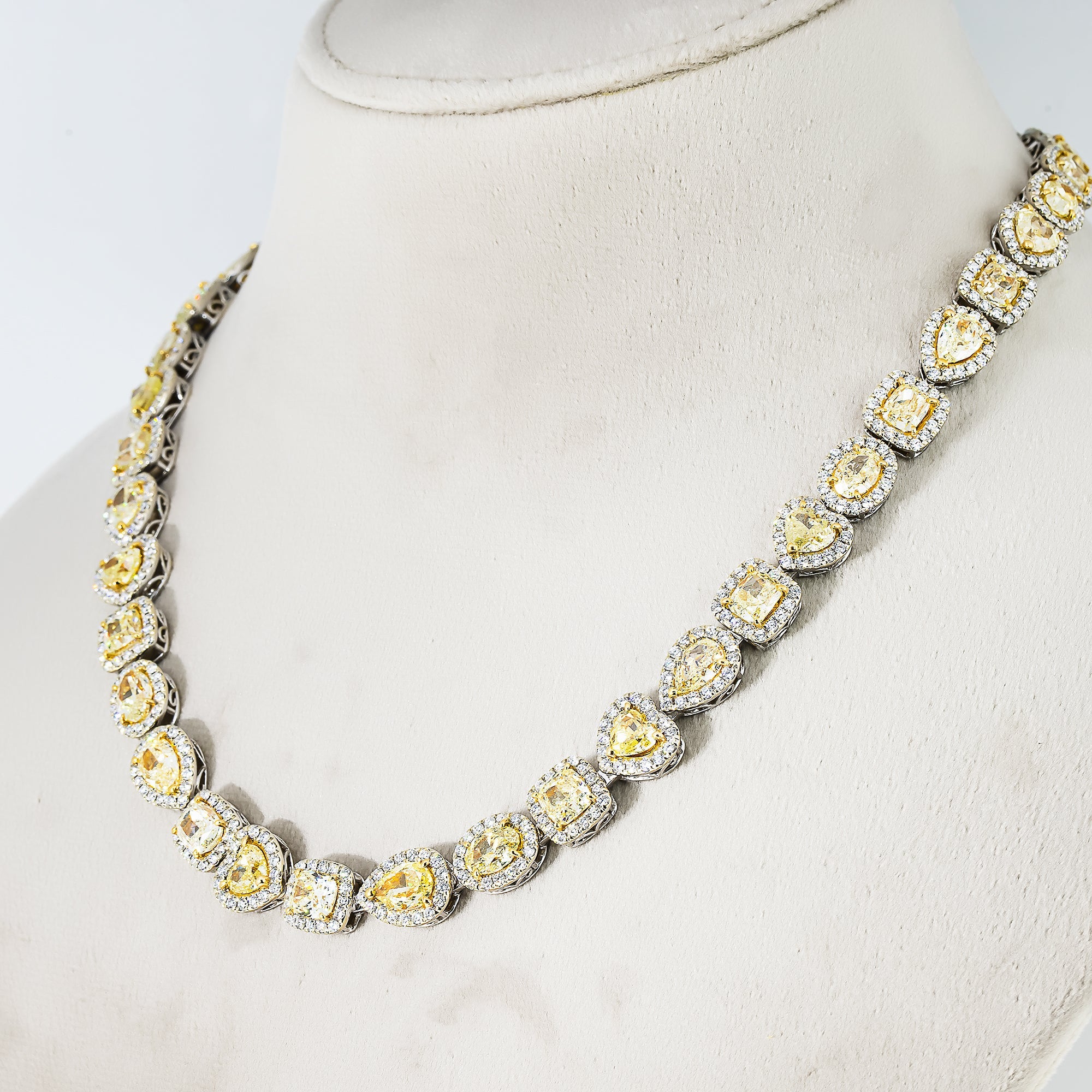 18K Two Tone Multi Cut Fancy Yellow Diamond Chain 53.97Ctw Chains