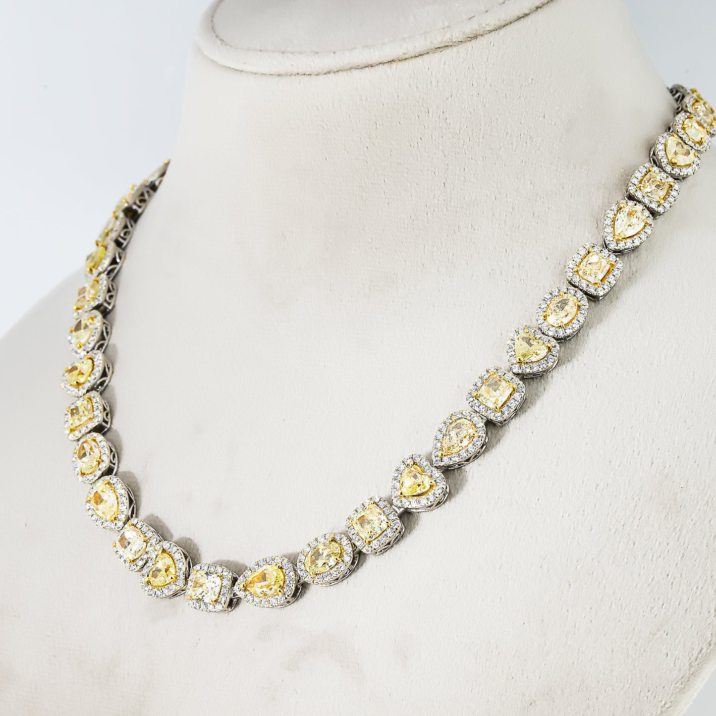 18K Two Tone Multi Cut Fancy Yellow Diamond Chain 53.97ctw