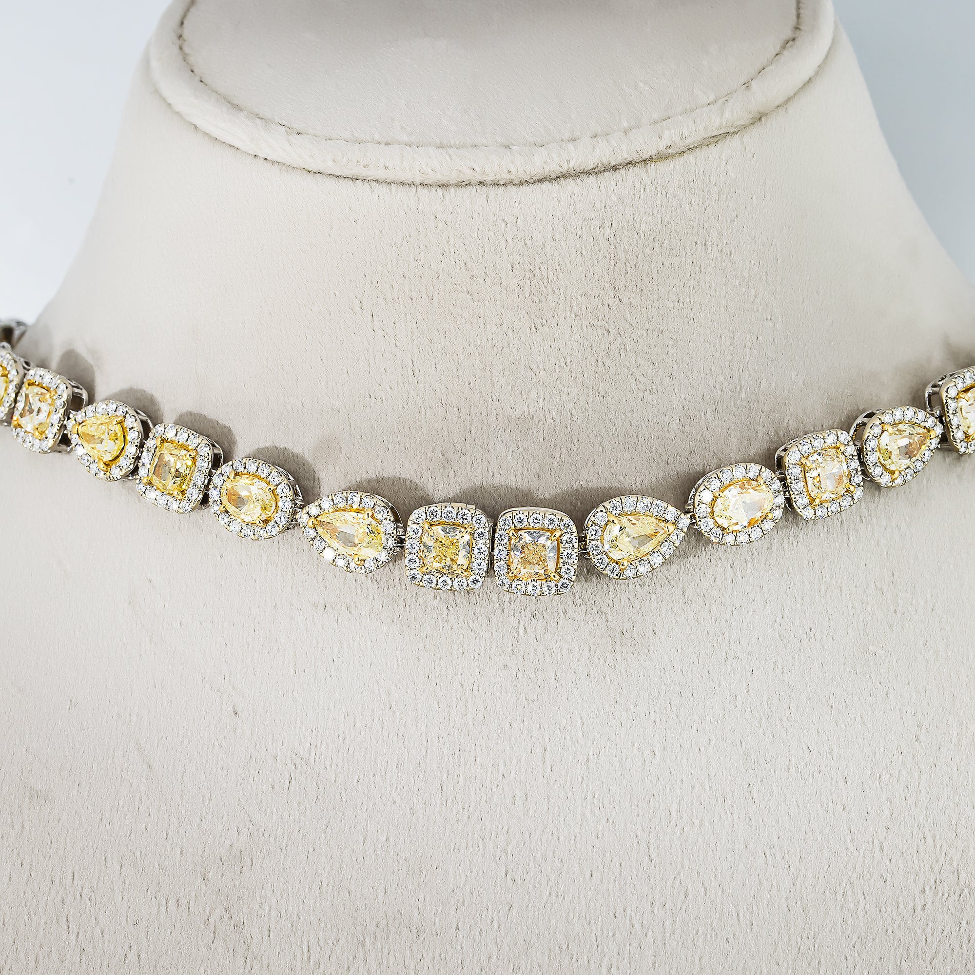 18K Two Tone Multi Cut Fancy Yellow Diamond Chain 53.97Ctw Chains