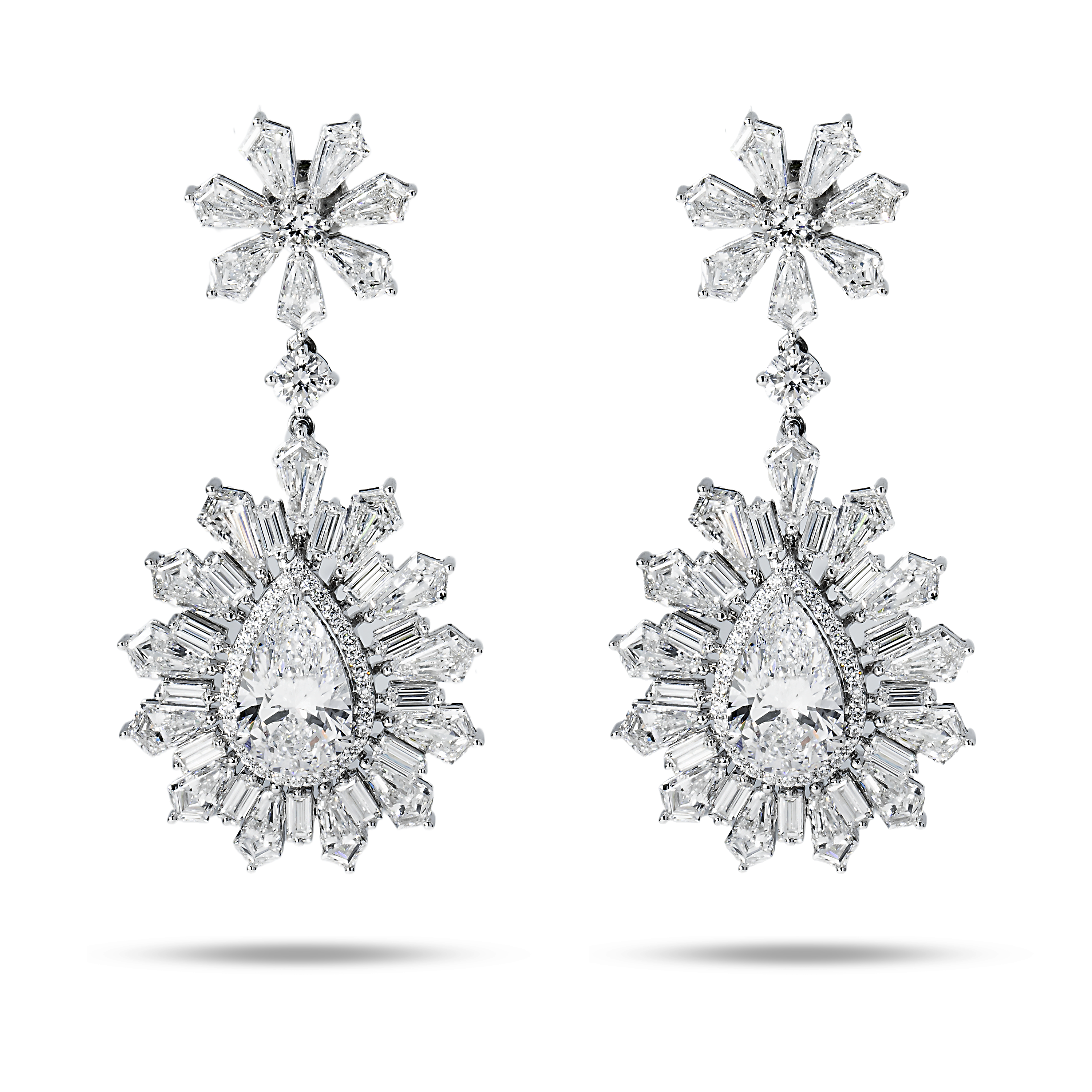 14K White Gold Multi Cut Diamond Goddess Drop Earrings 27.64Ct