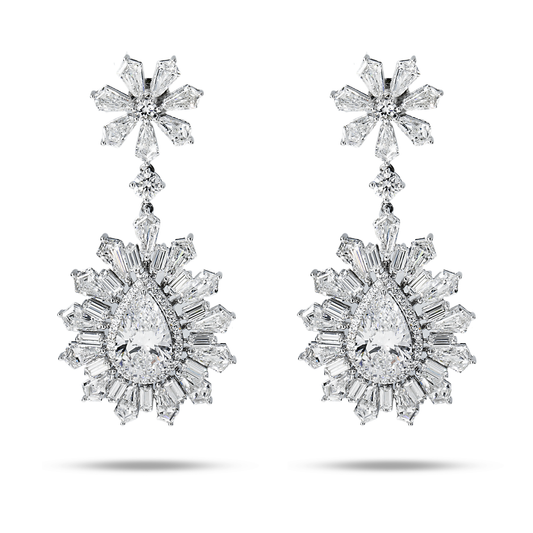 14K White Gold Multi Cut Diamond Goddess Drop Earrings 27.64ct