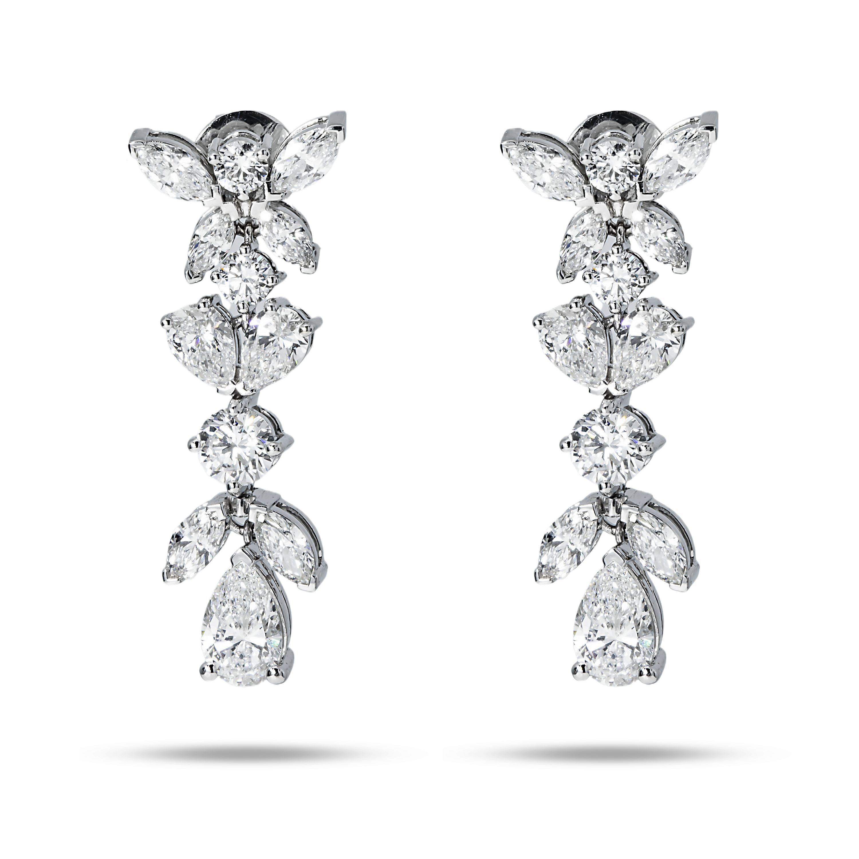 14K White Gold Marquise Round & Pear Cut Diamond Drop Earrings 7.0Ctw