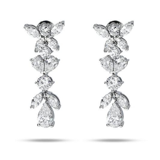 14K White Gold Marquise, Round & Pear Cut Diamond Drop Earrings 7.0ctw