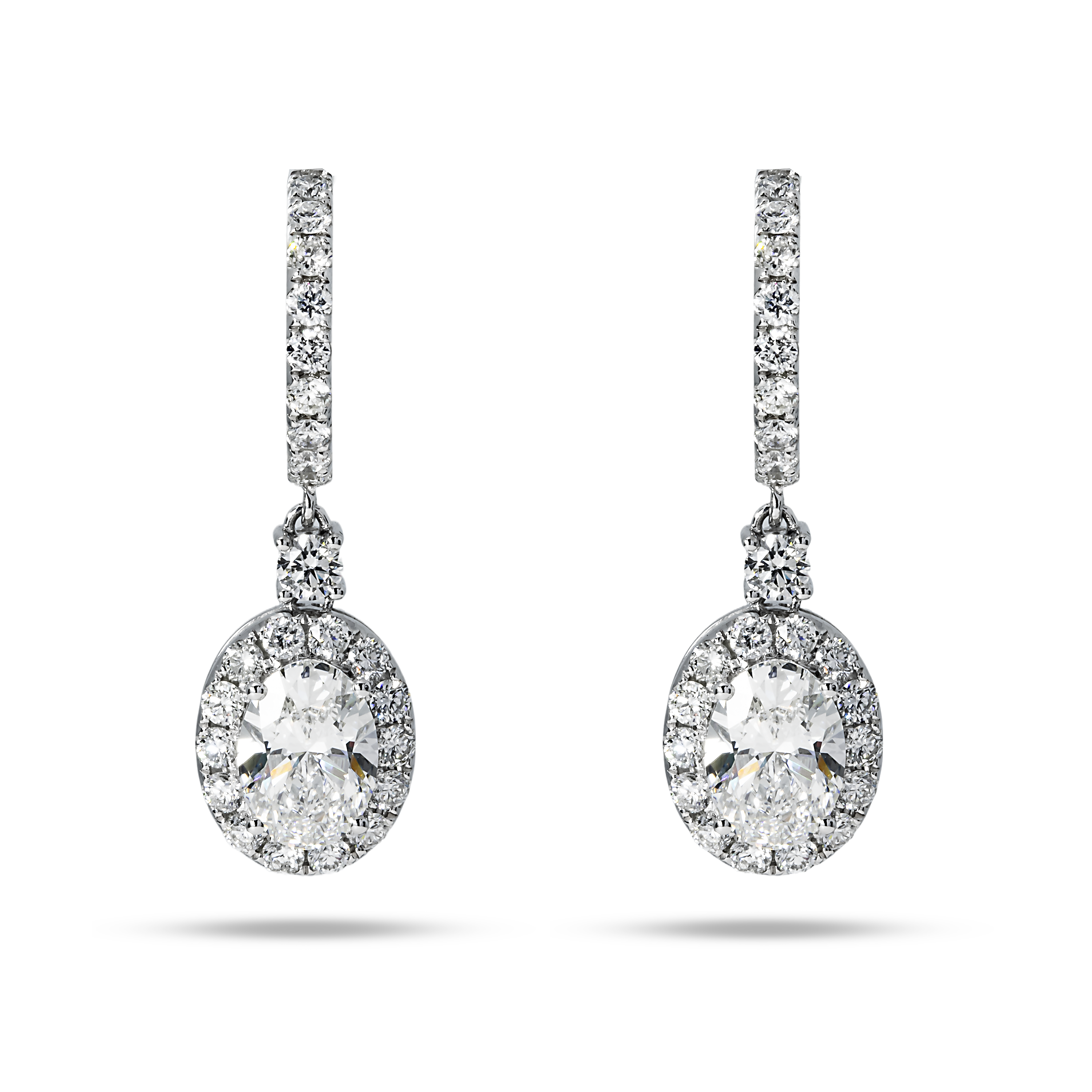 18K White Gold Oval Cut Diamond Drop Earring W/ Round Halo 5.14Ctw Earrings