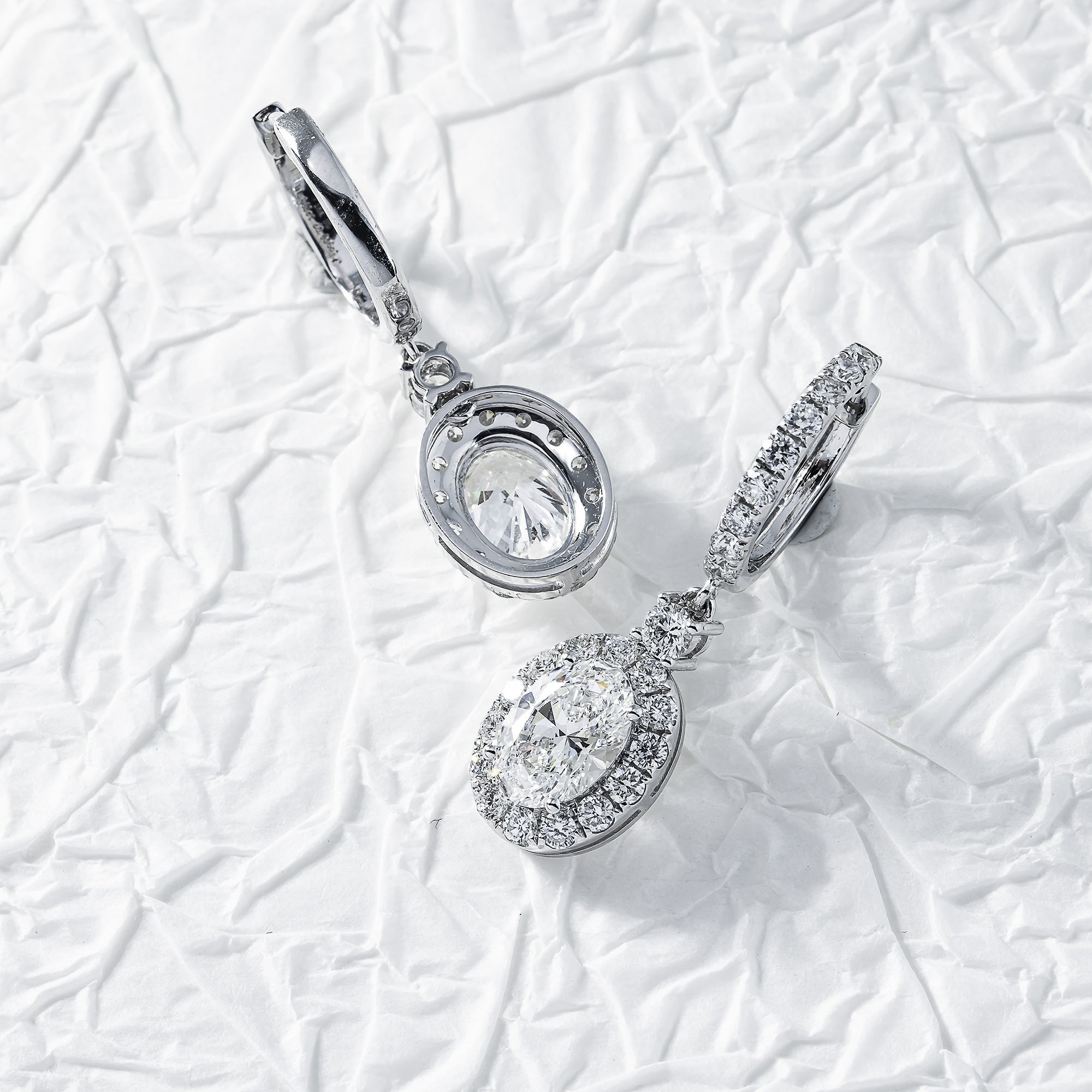18K White Gold Oval Cut Diamond Drop Earring W/ Round Halo 5.14Ctw Earrings