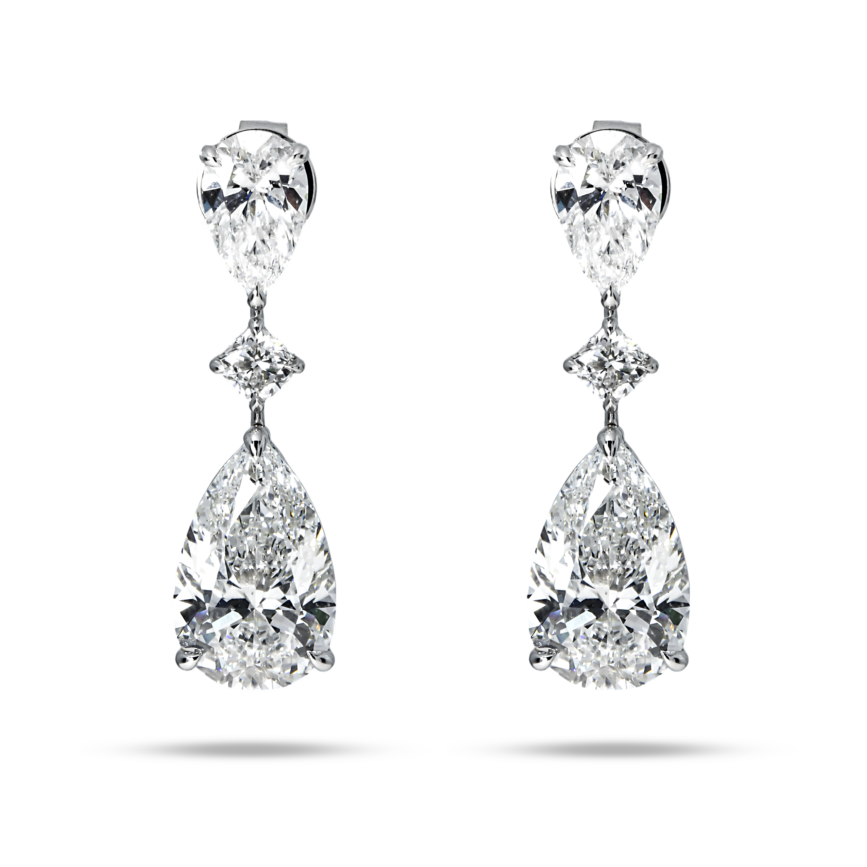 18K White Gold Pear Cut Diamond Rose Bud Drop Earrings 10.56Ct