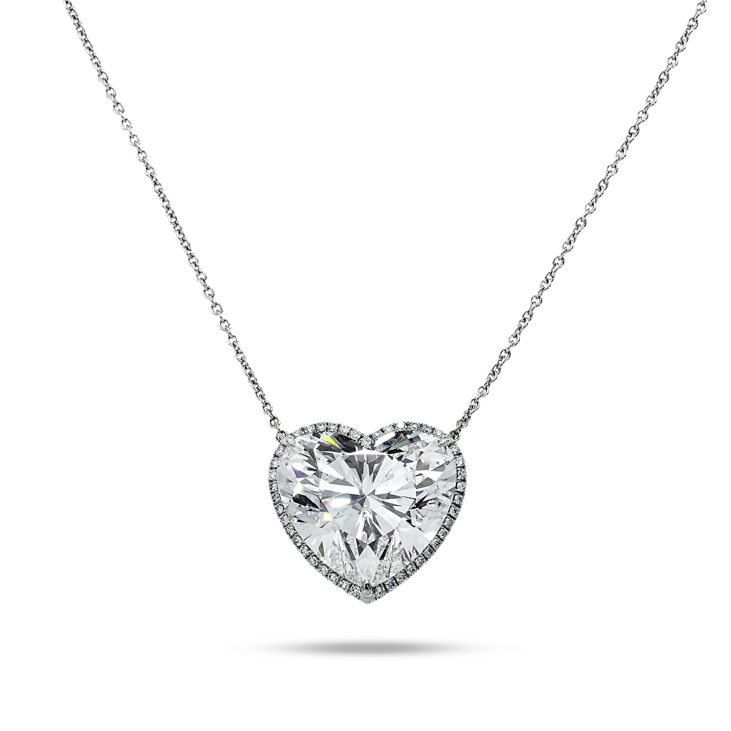 Platinum Heart Cut Diamond Pendant & Chain Necklace 22.23ct