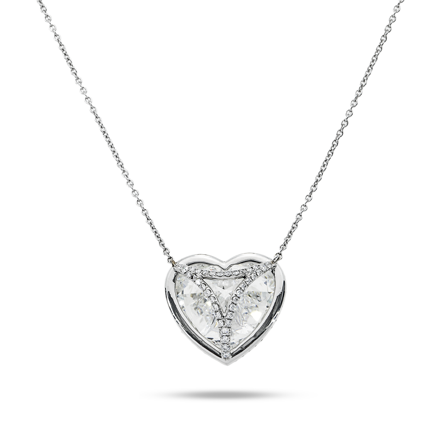 Platinum Heart Cut Diamond Pendant & Chain Necklace 22.23ct