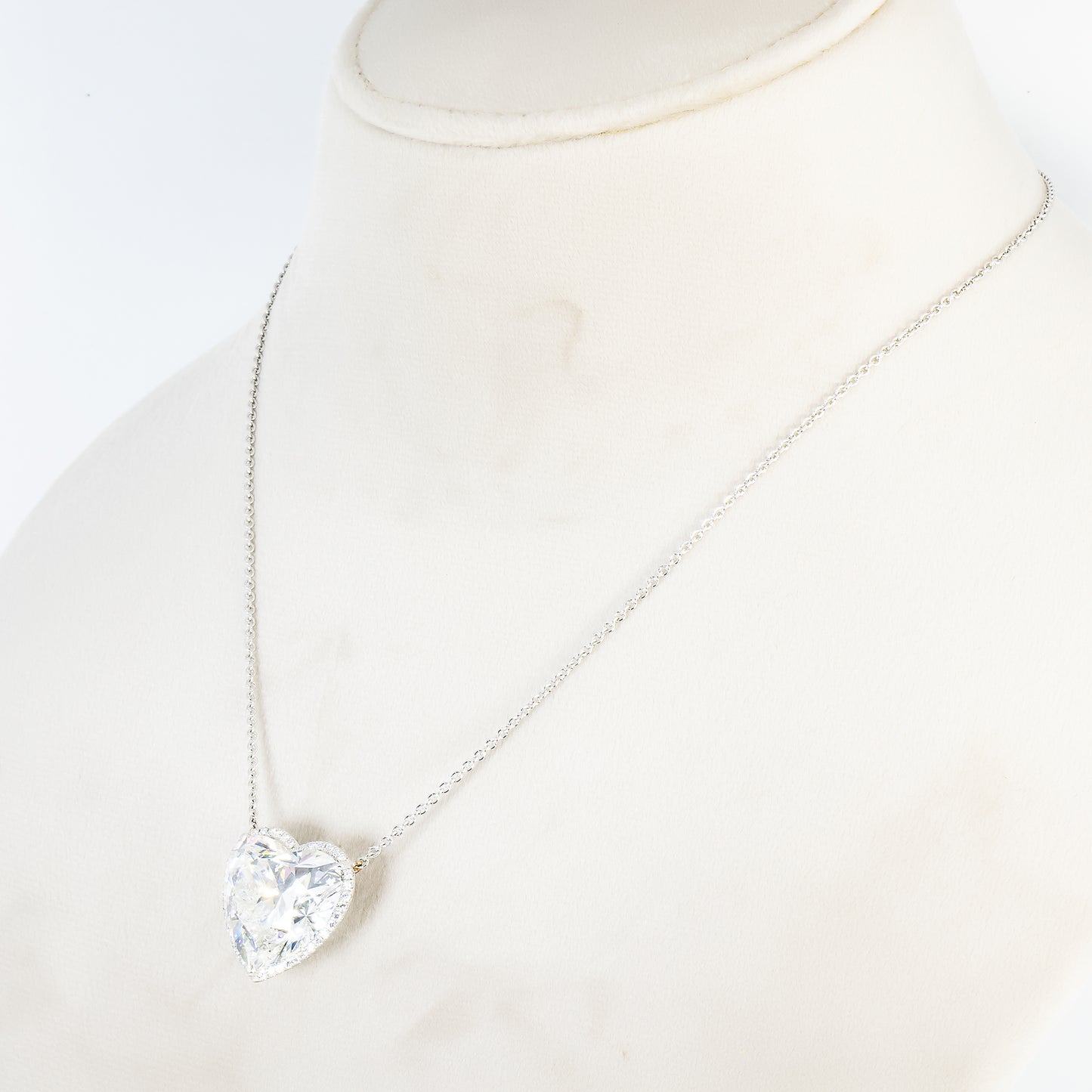 Platinum Heart Cut Diamond Pendant & Chain Necklace 22.23ct