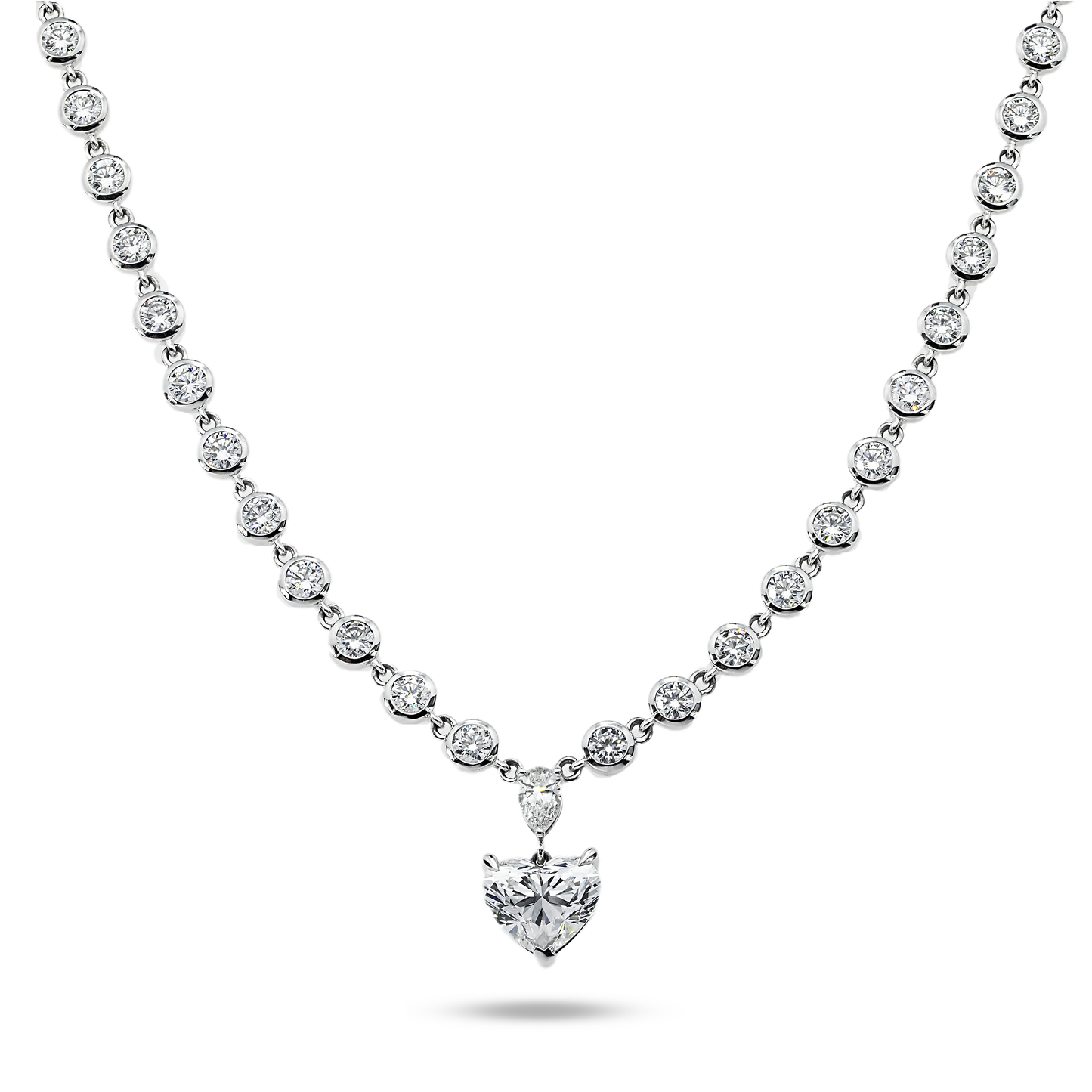 14K White Gold Round & Heart Cut Diamond Necklace 19.24ct