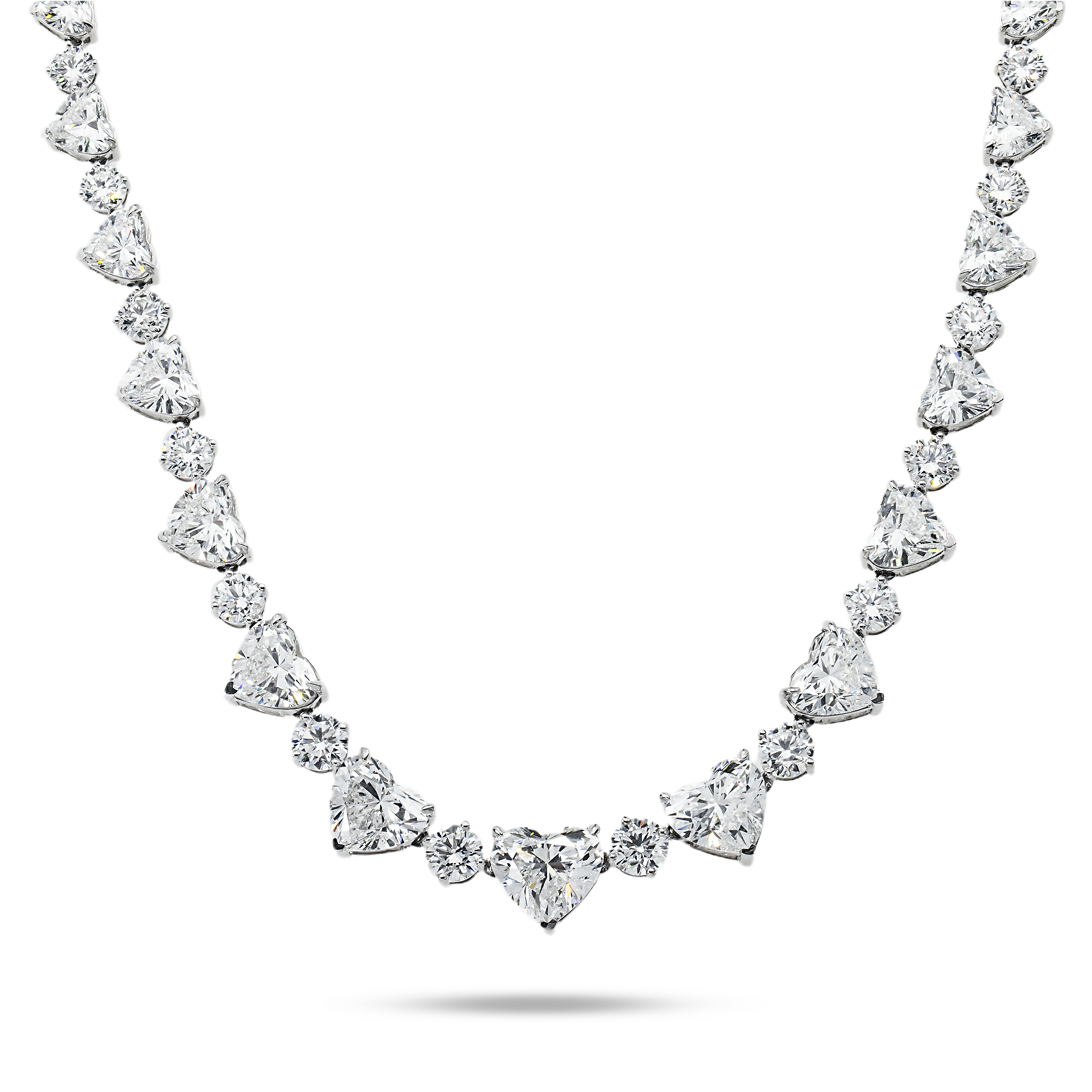 Igi 14K White Gold Graduated Heart & Round Cut Diamond Necklace 61.30Ct Necklace