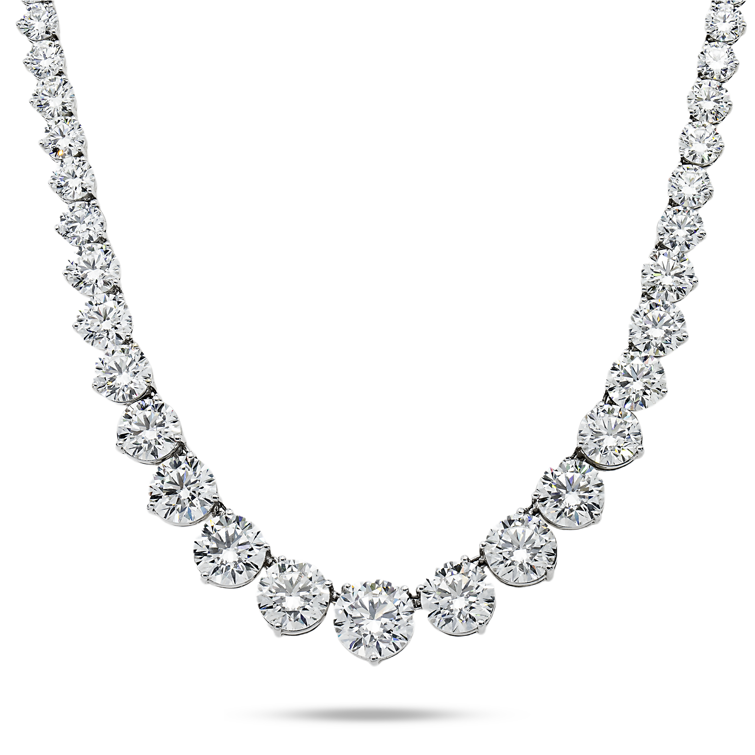 18K White Gold Graduated Round Diamond Tennis Chain 84.70Ct Necklace