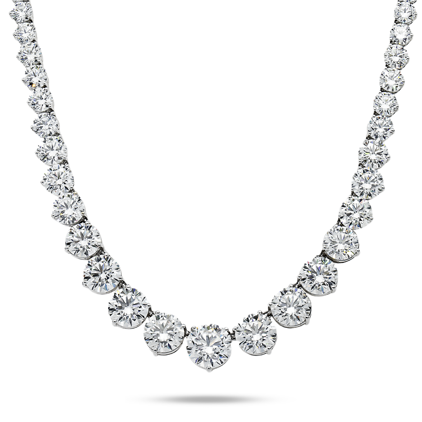 18K White Gold Graduated Round Diamond Tennis Chain 84.70ct