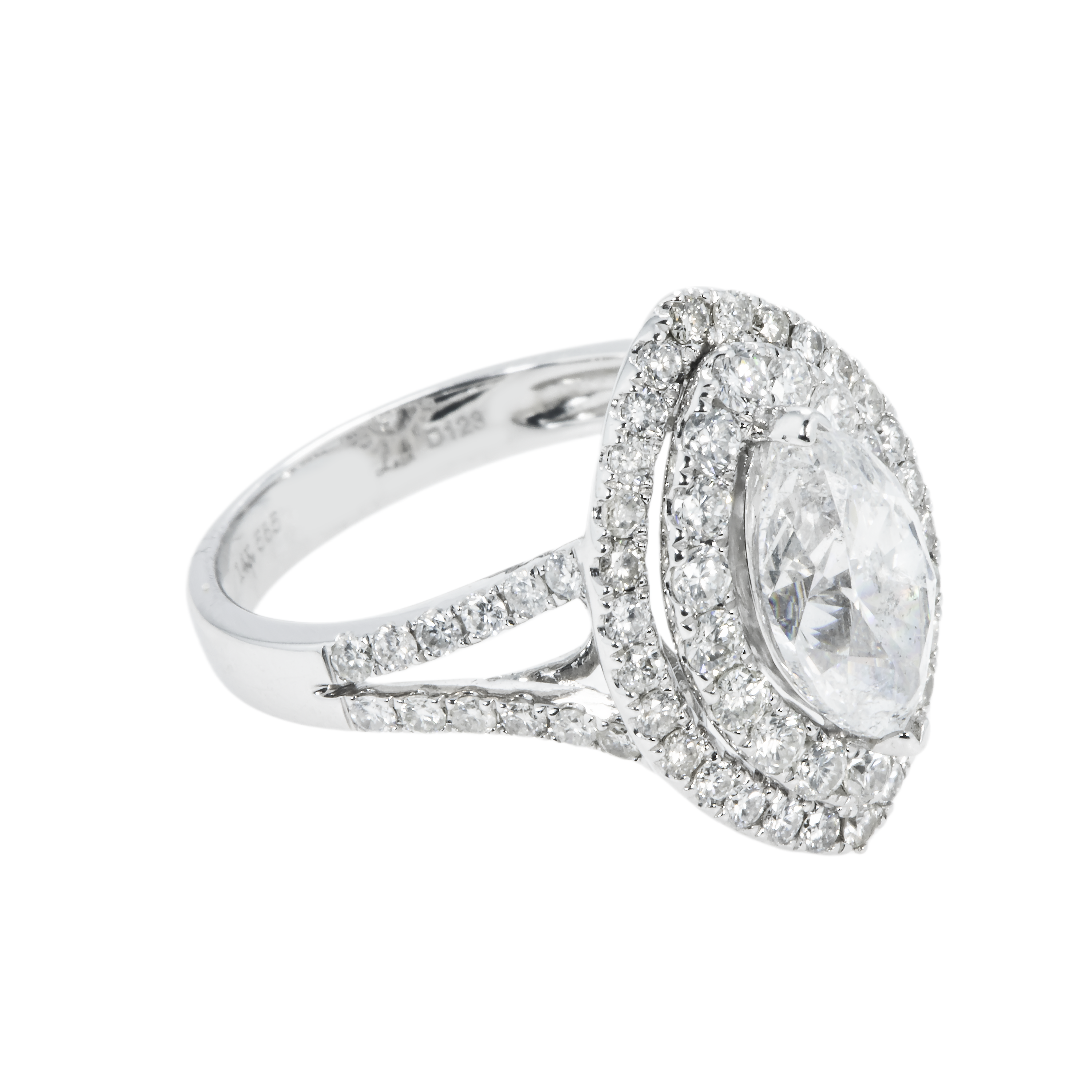 14K White Gold 2.01Ct Marquise Cut Diamond Engagement Ring 3.13Ctw Bridal