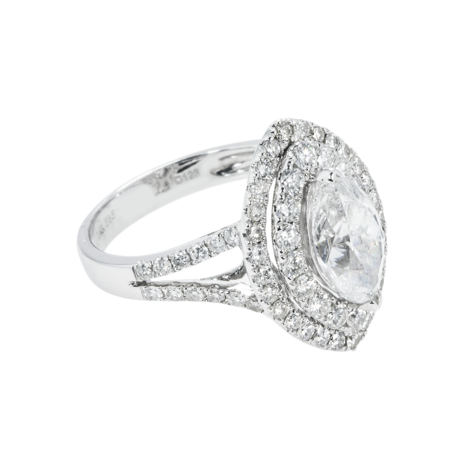 14K White Gold 2.01ct Marquise Cut Diamond Engagement Ring 3.13ctw