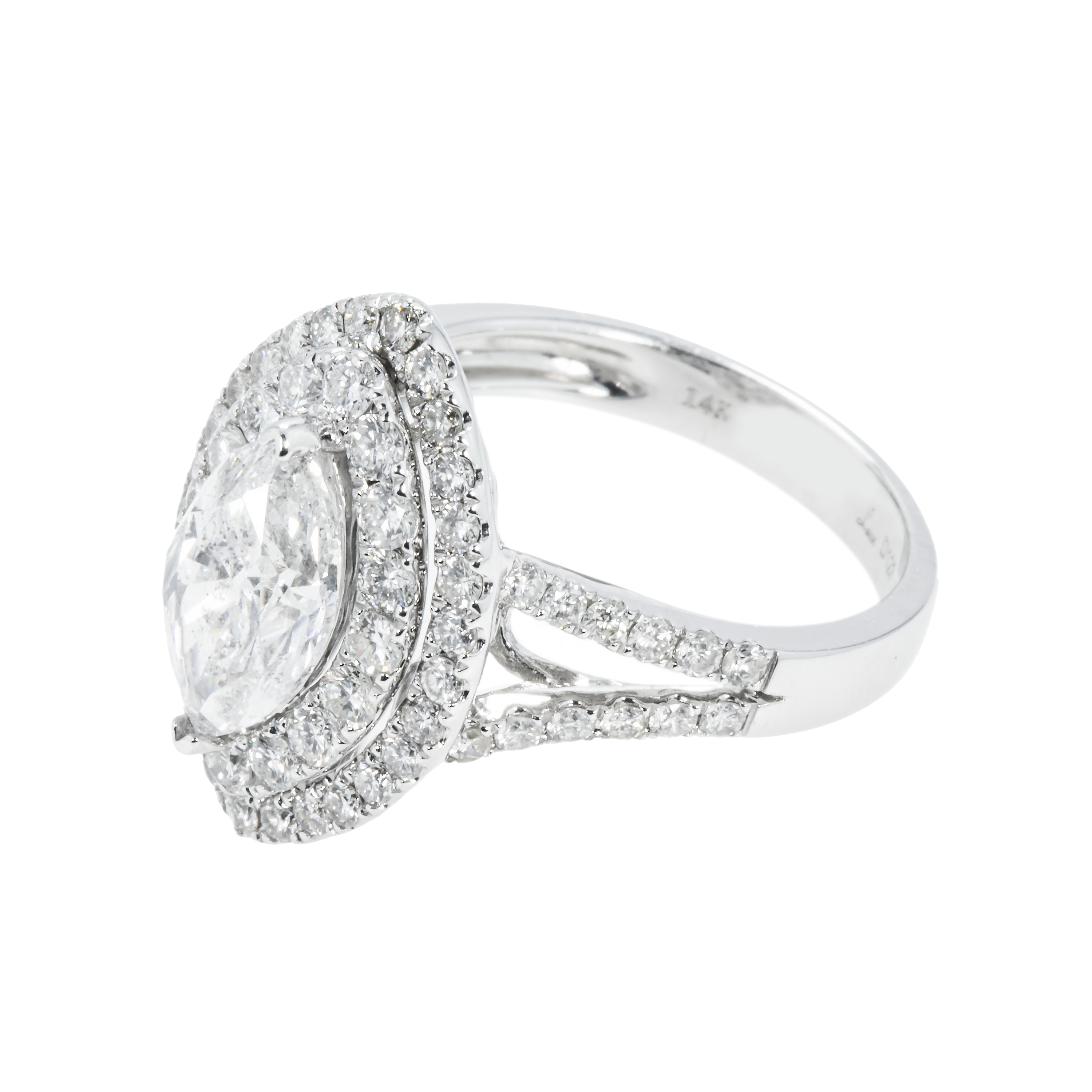 14K White Gold 2.01Ct Marquise Cut Diamond Engagement Ring 3.13Ctw Bridal