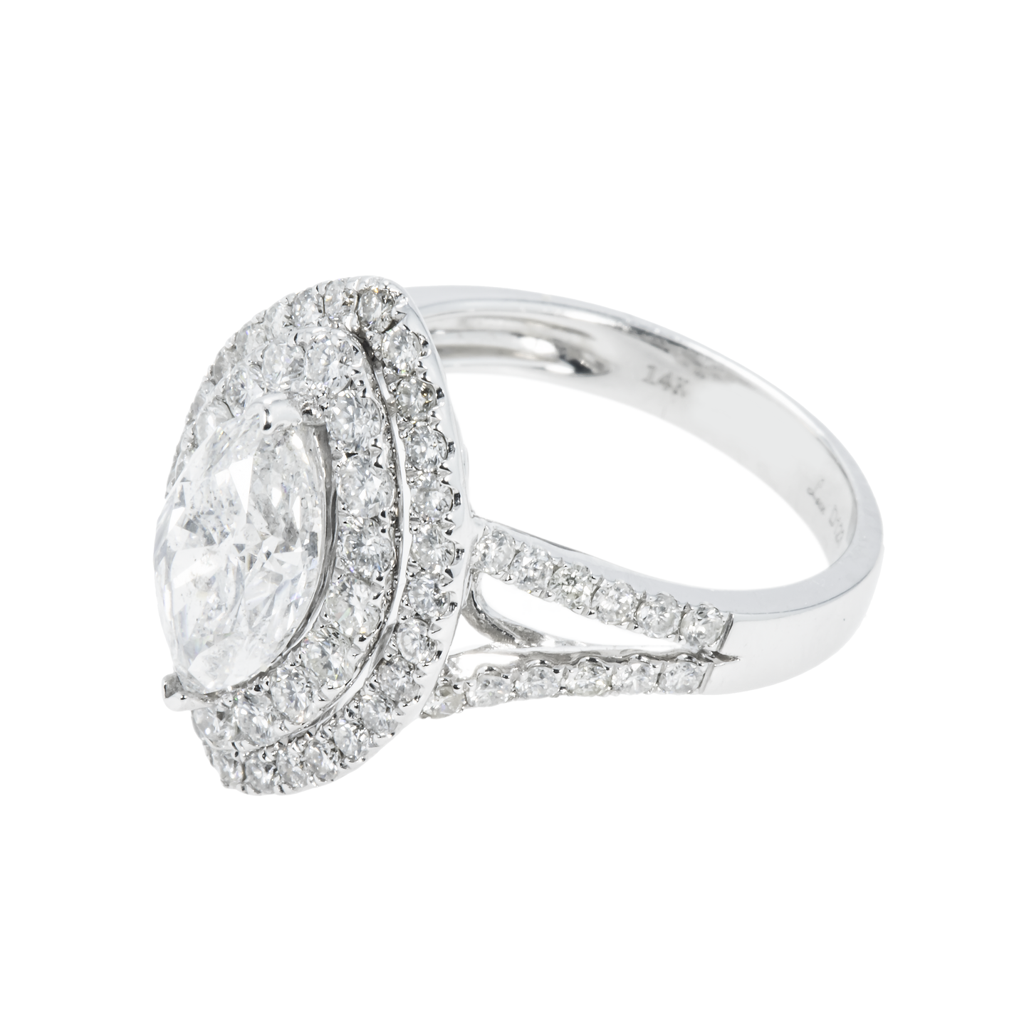 14K White Gold 2.01ct Marquise Cut Diamond Engagement Ring 3.13ctw