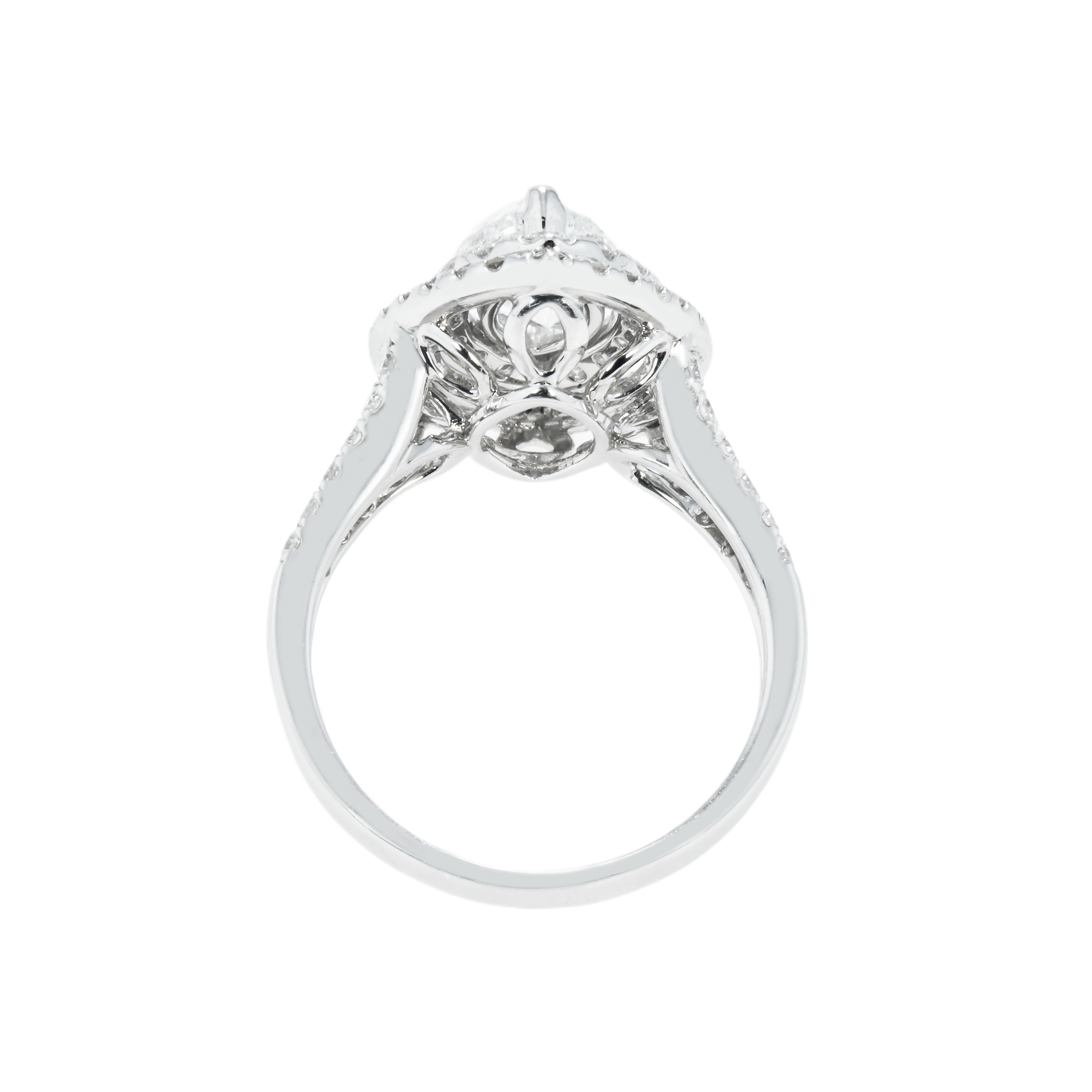 14K White Gold 2.01Ct Marquise Cut Diamond Engagement Ring 3.13Ctw Bridal